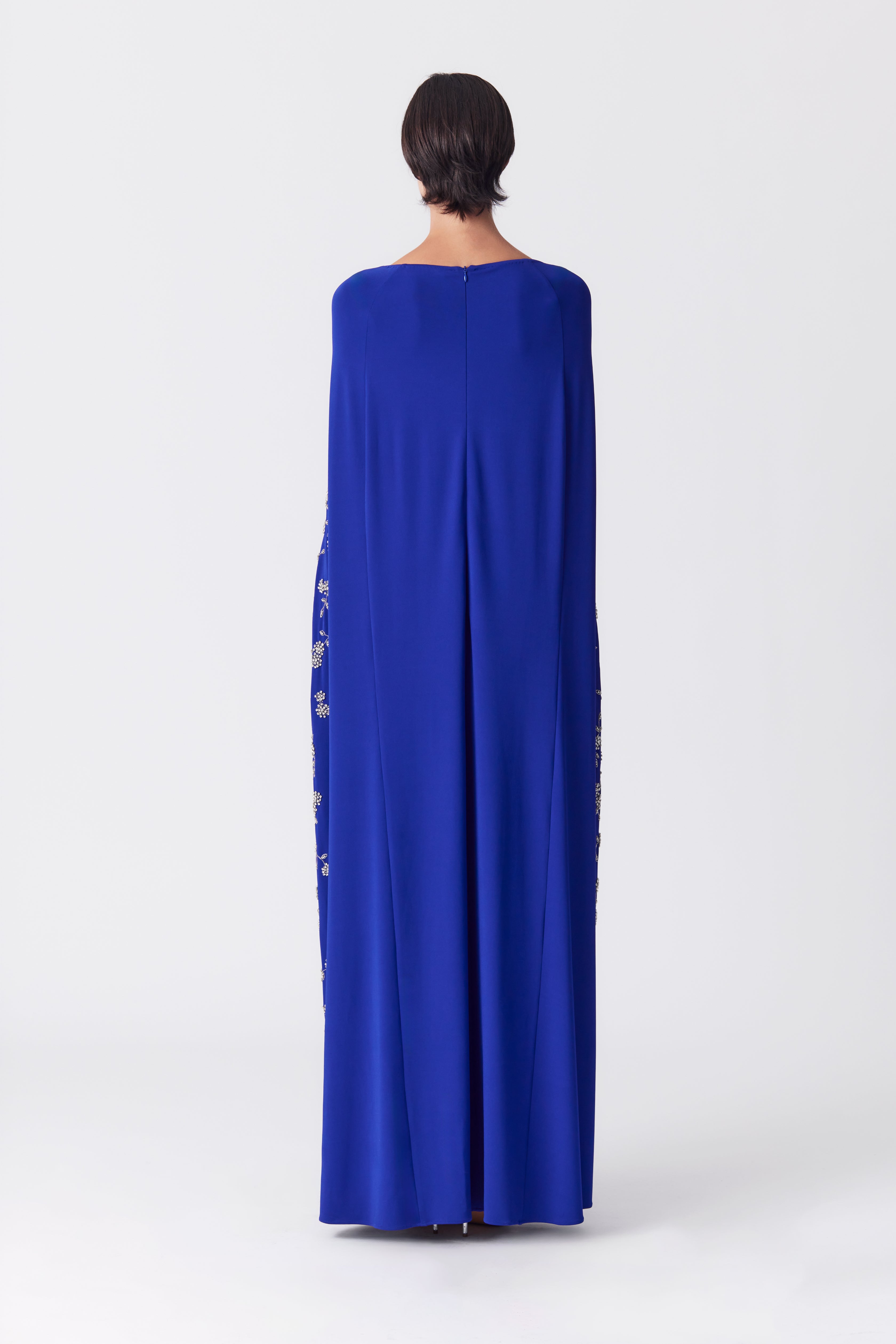 Gabby Beaded Cape Gown in Sapphire