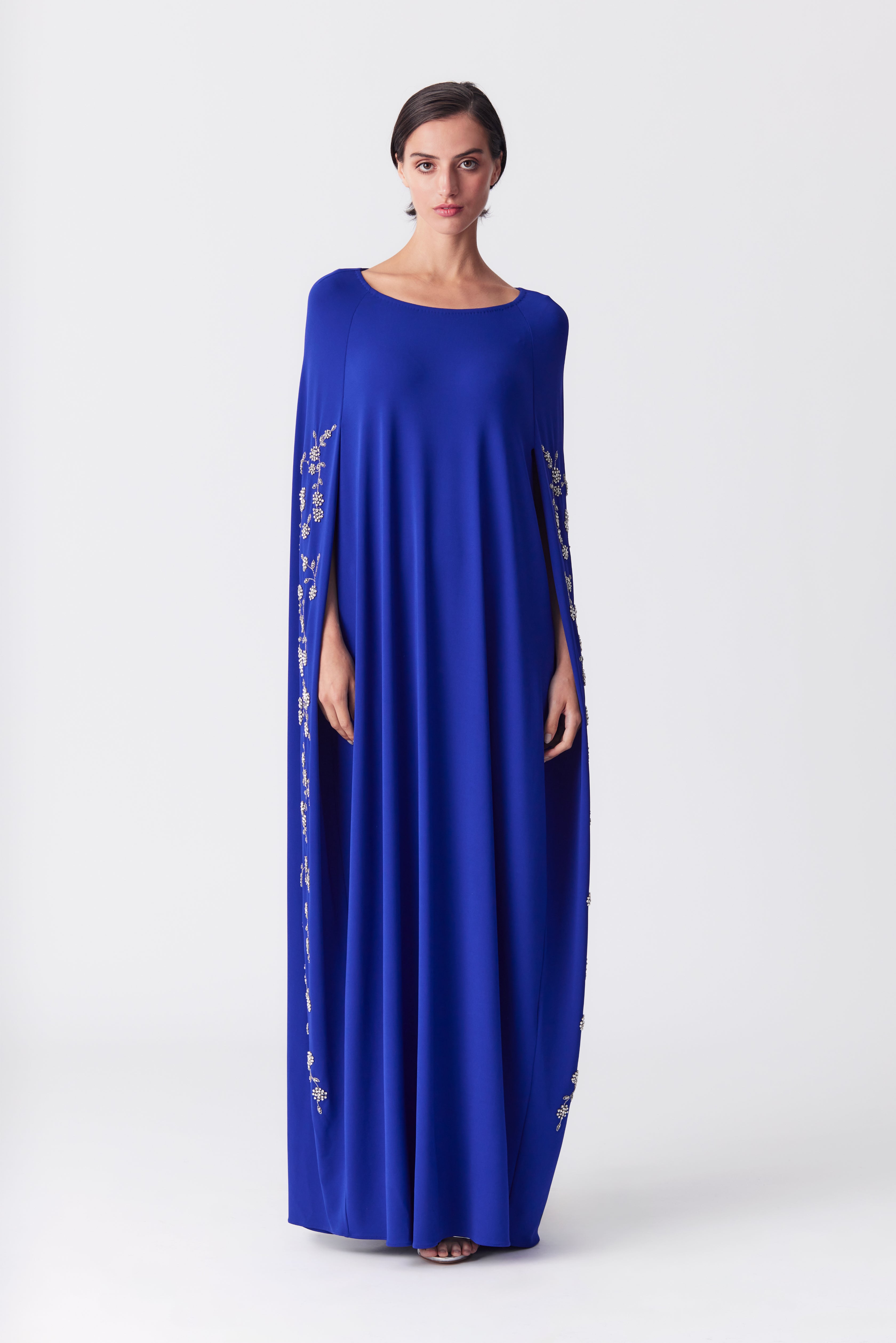 Gabby Beaded Cape Gown in Sapphire