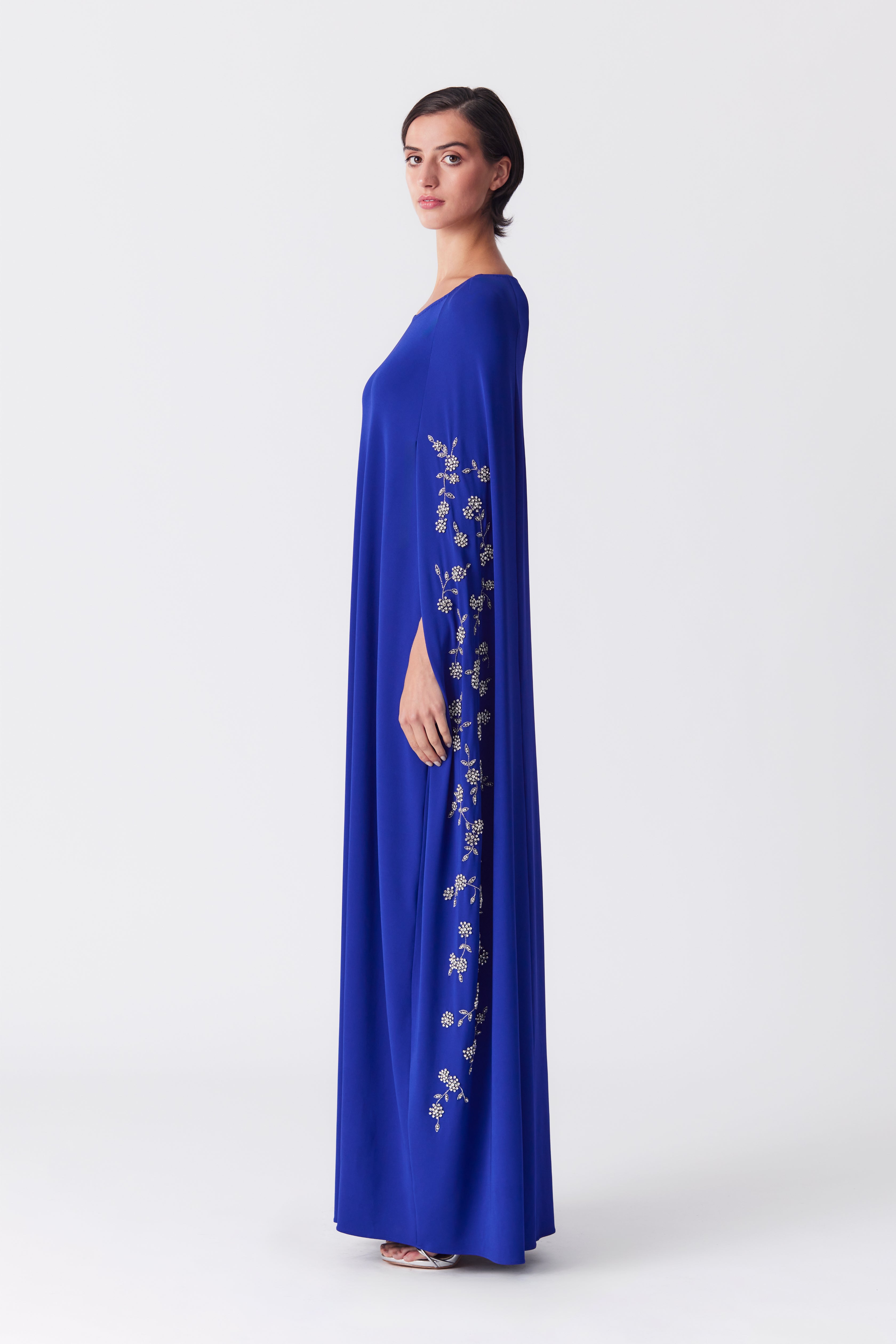 Gabby Beaded Cape Gown in Sapphire