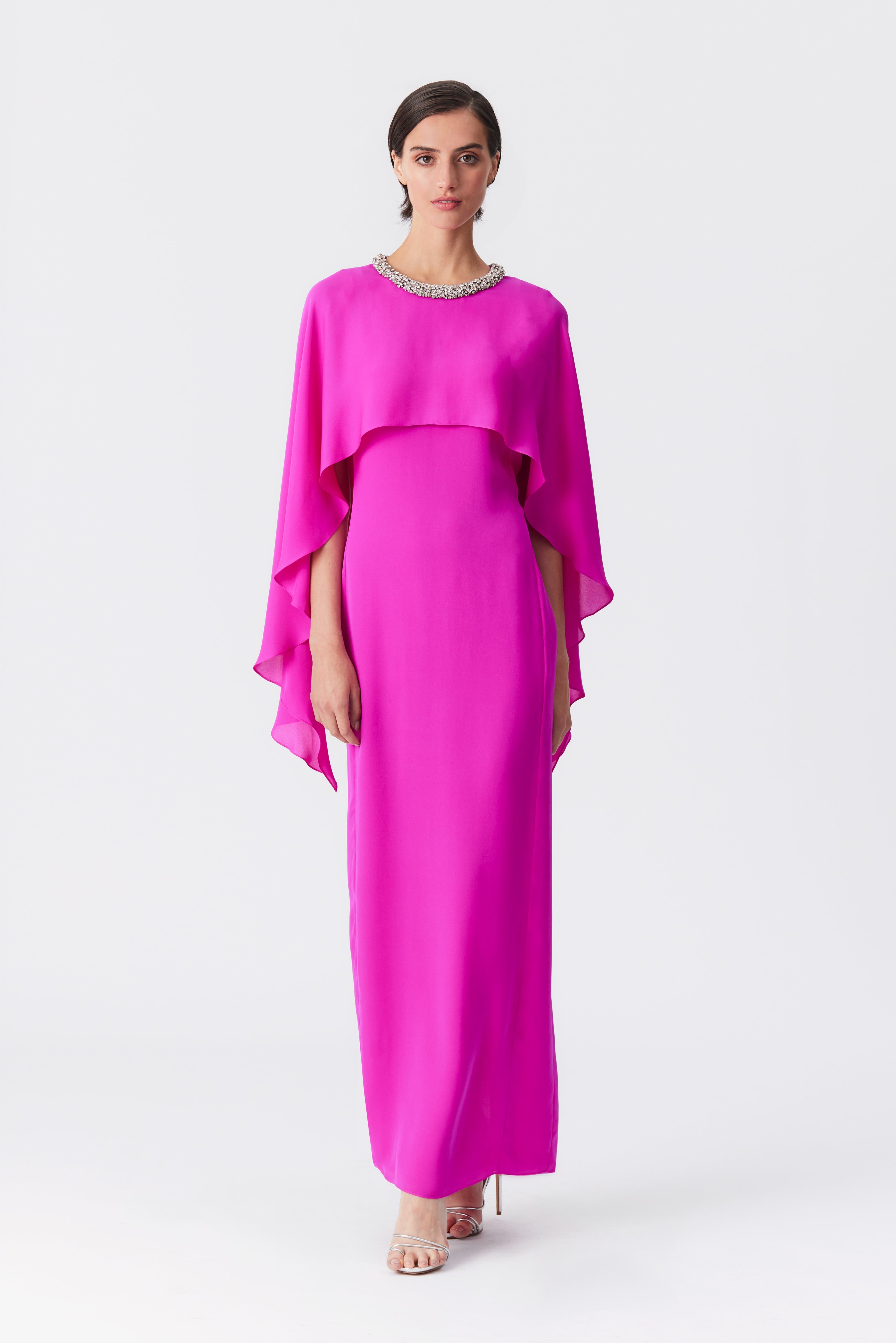Gaia Silk Cape Gown in Fuchsia