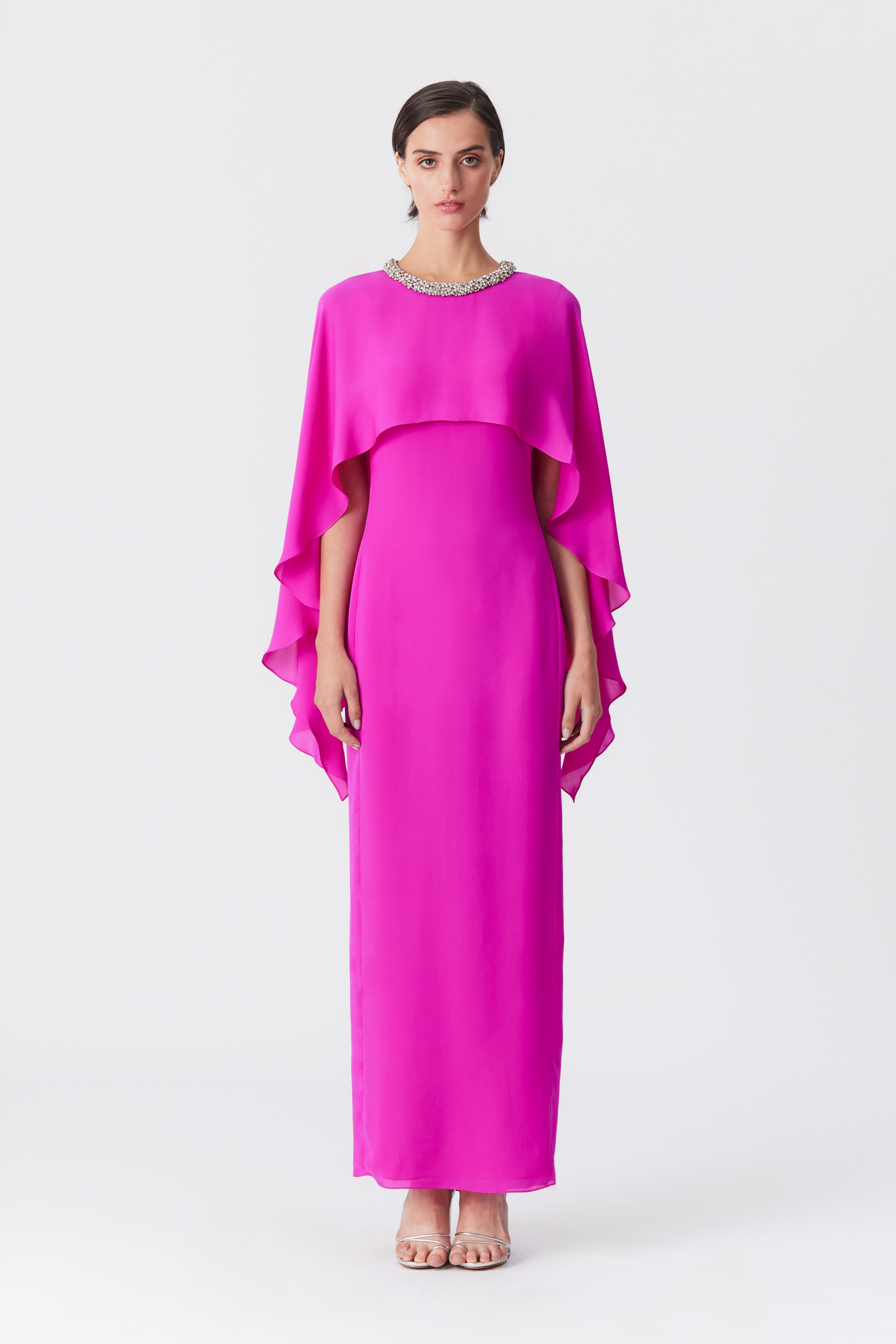 Gaia Silk Cape Gown in Fuchsia