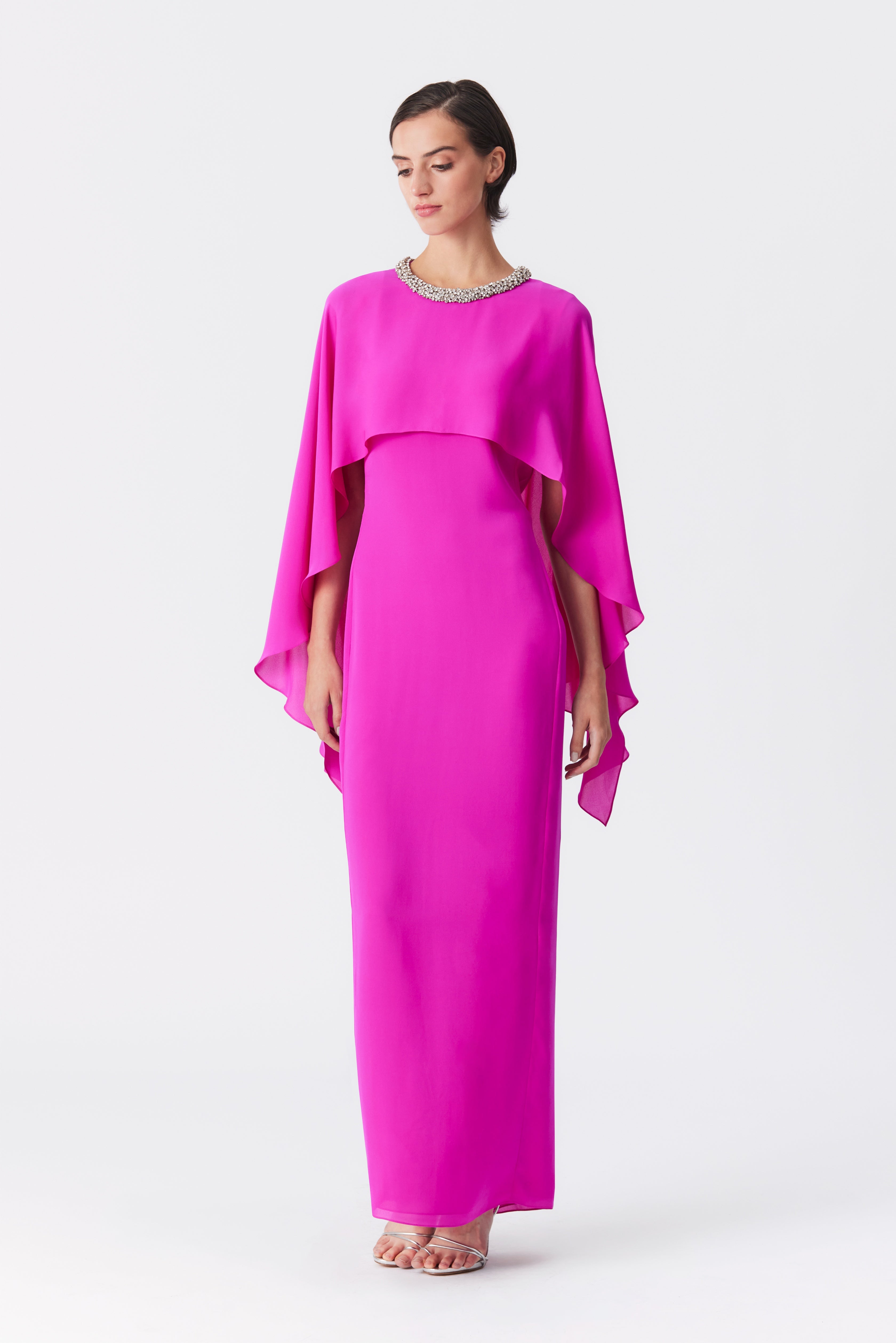 Gaia Silk Cape Gown in Fuchsia