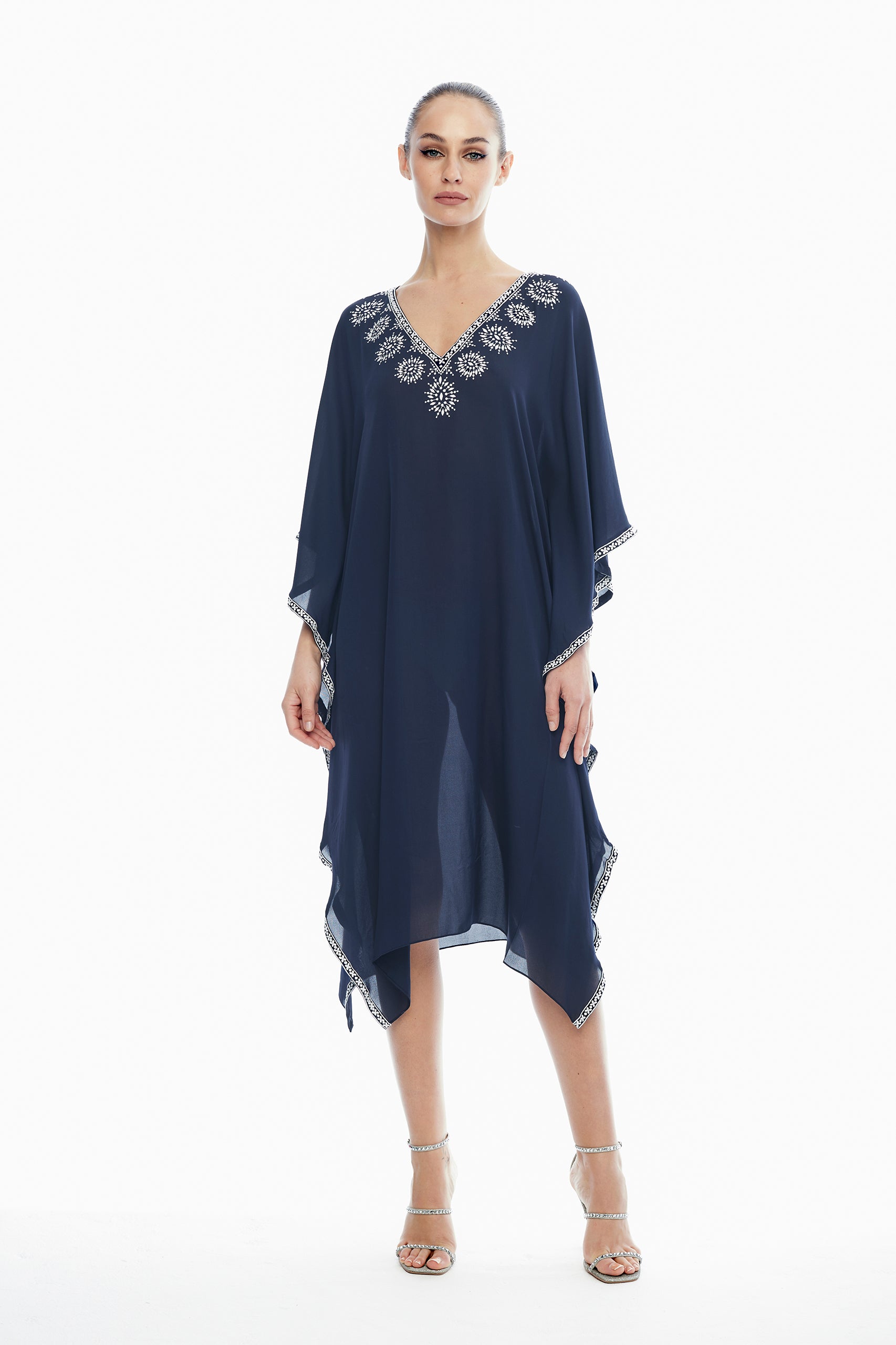 Giselle Silk Embroidered Kaftan in Black