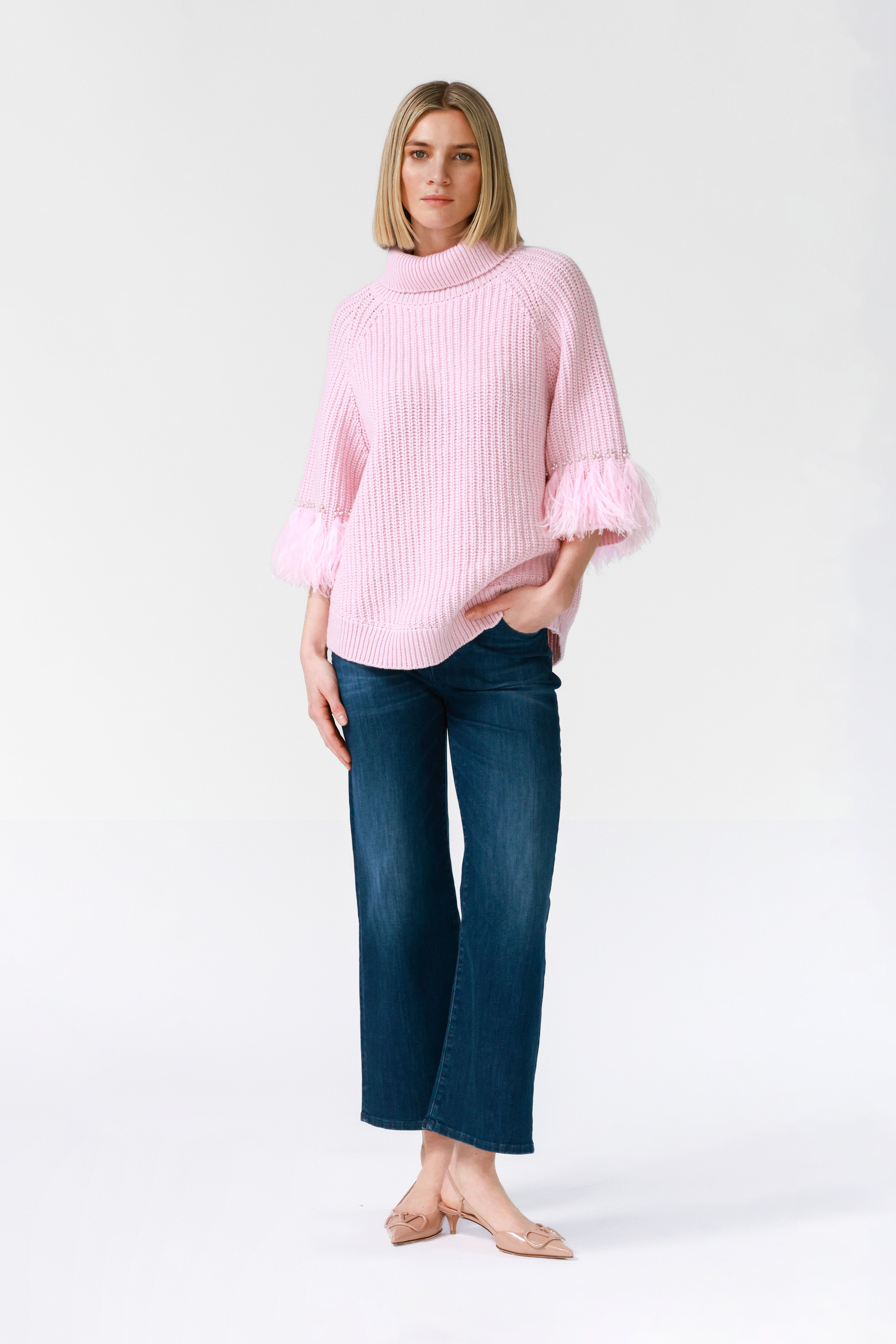 Greta Statement Sleeve Sweater in Pale Pink
