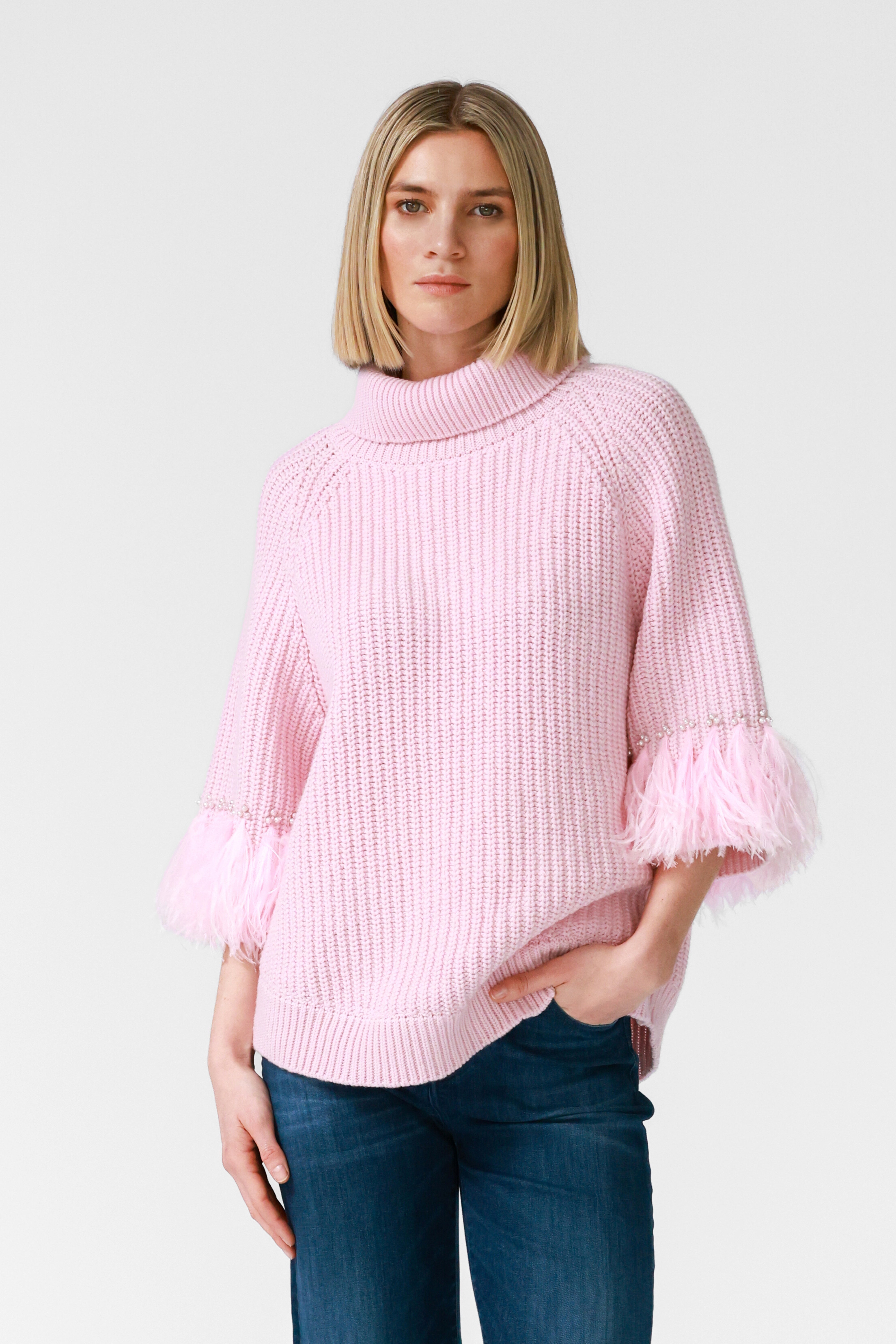 Greta Statement Sleeve Sweater in Pale Pink