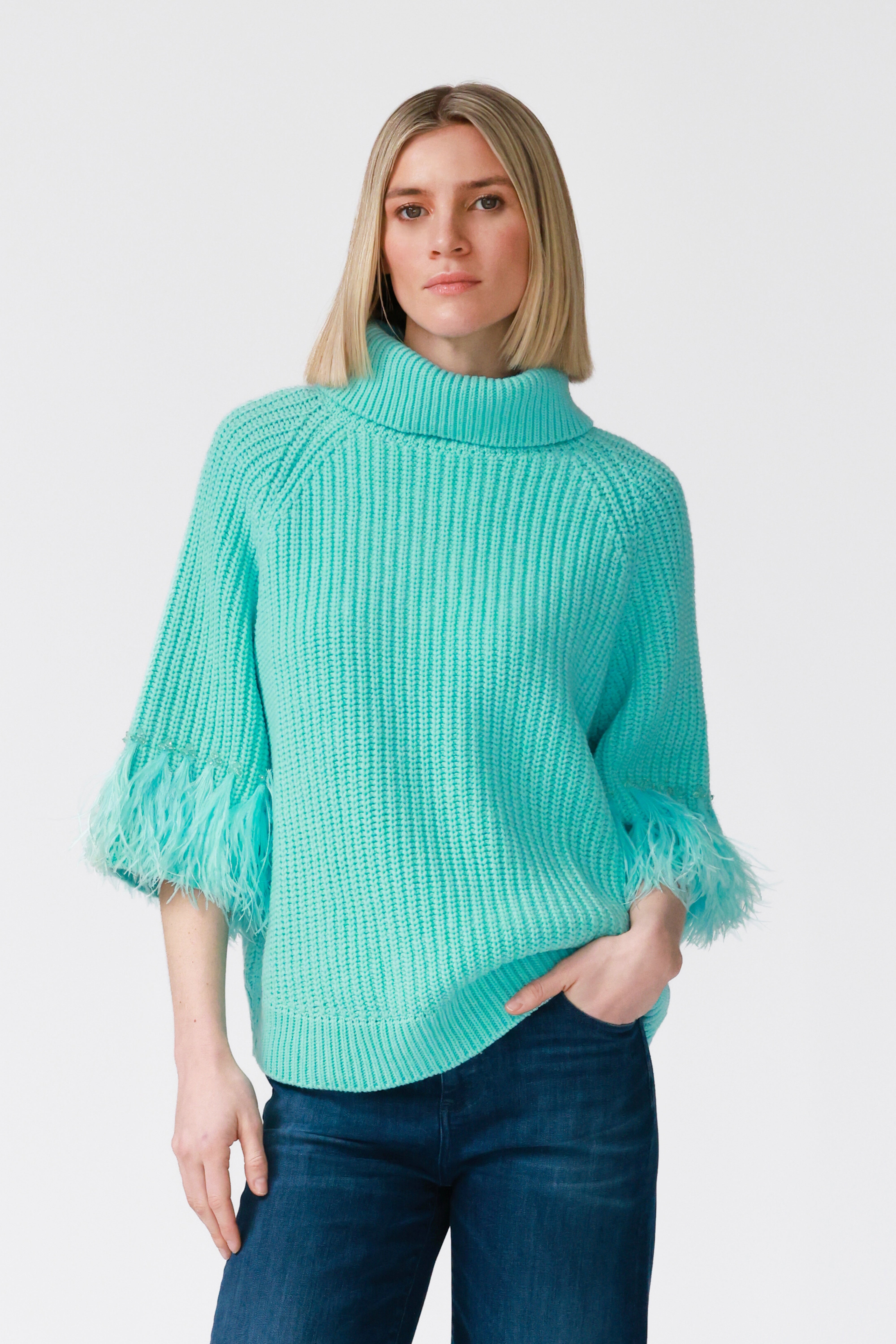 Greta Statement Sleeve Sweater in Turquoise
