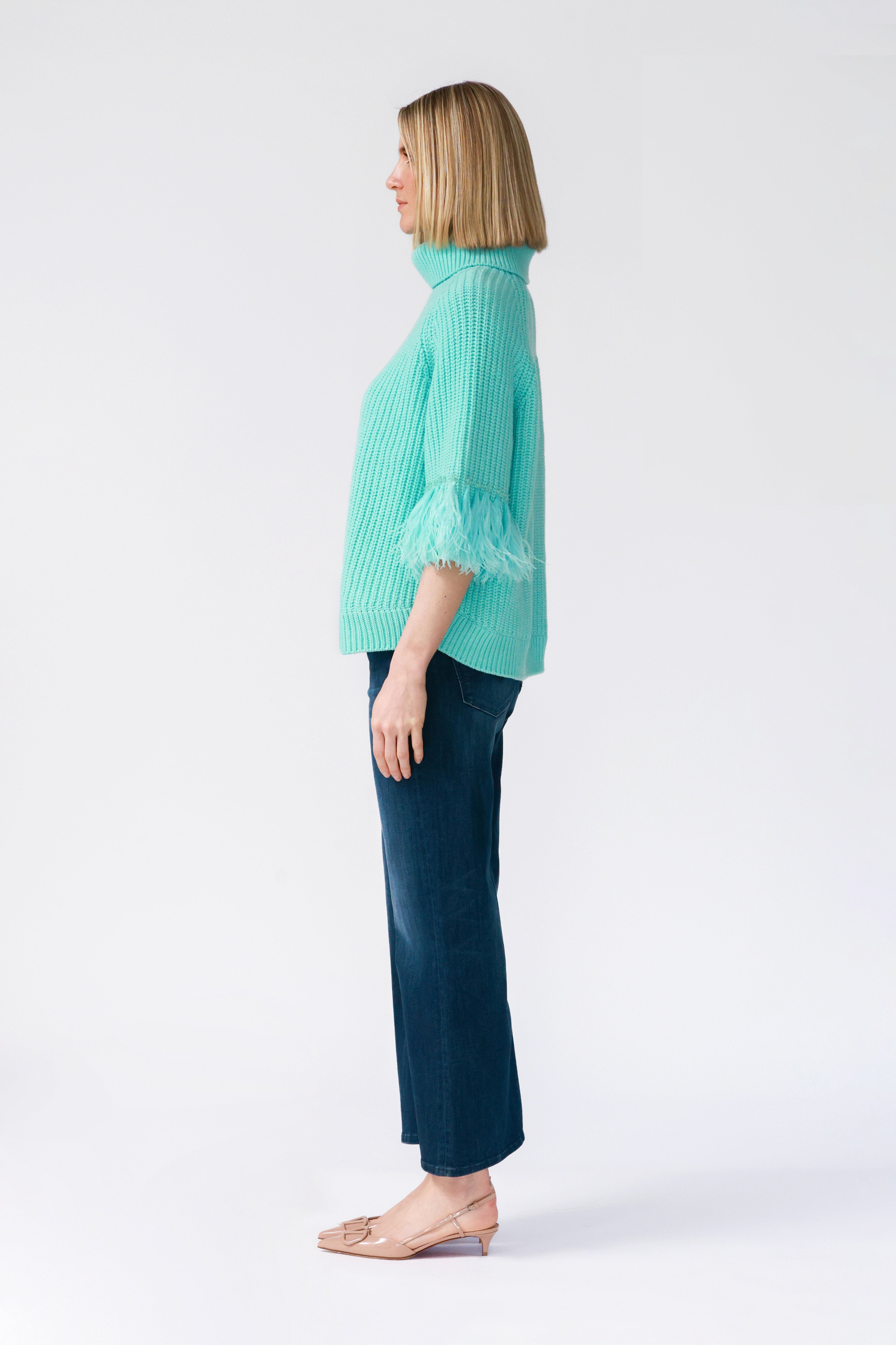 Greta Statement Sleeve Sweater in Turquoise