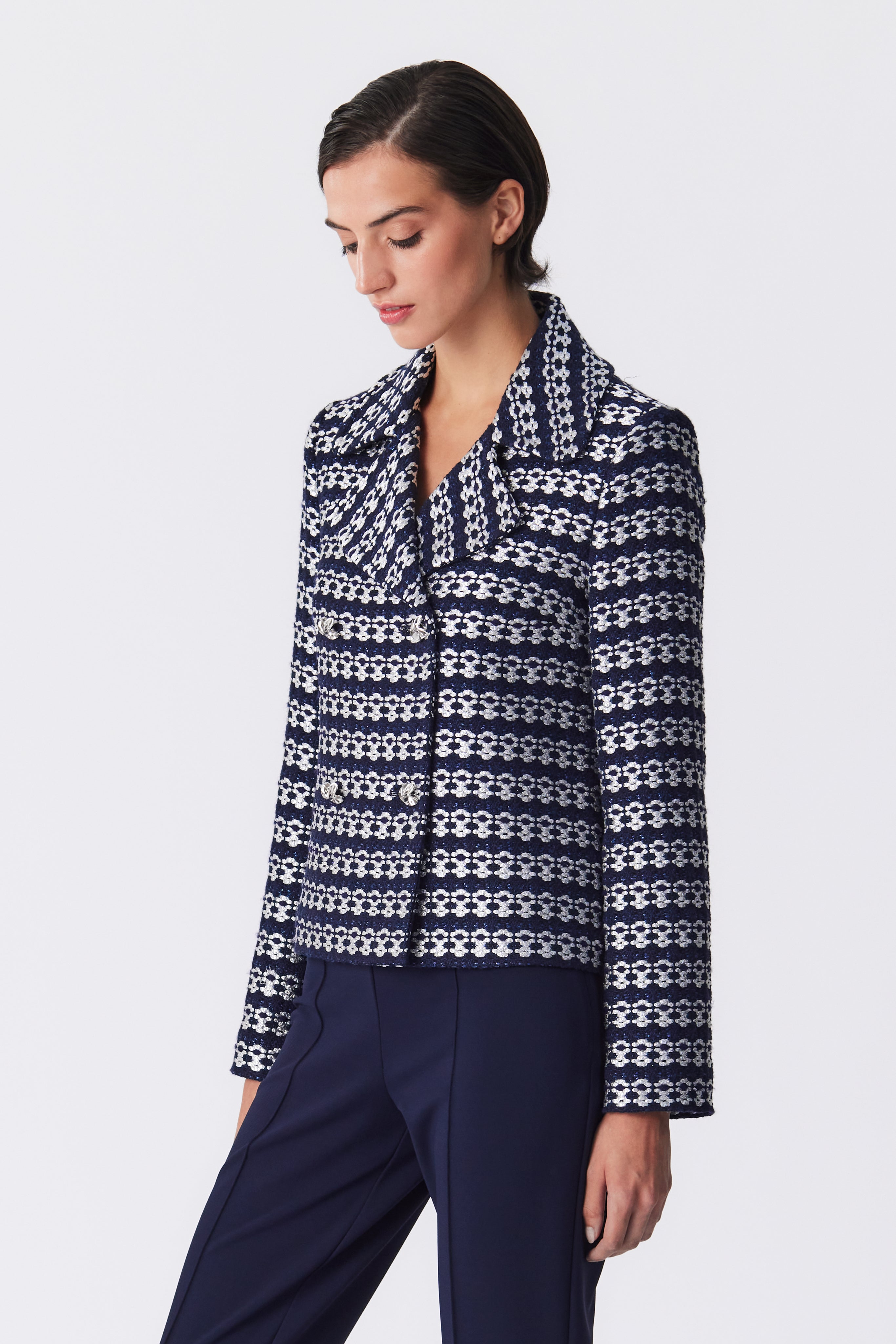 Harper Navy Metallic Tweed Jacket