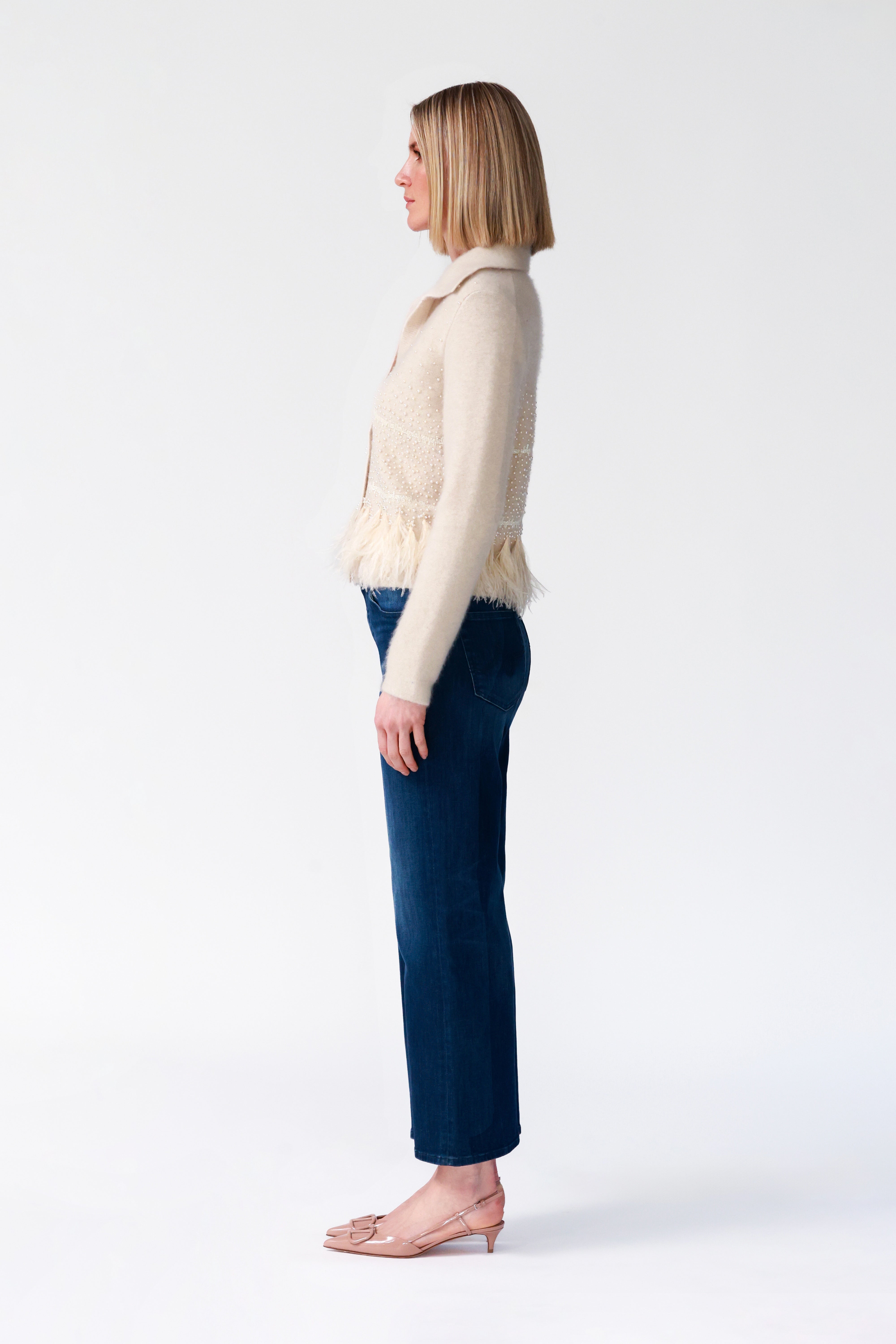 Inez Embellished Cashmere Cardigan in Blonde