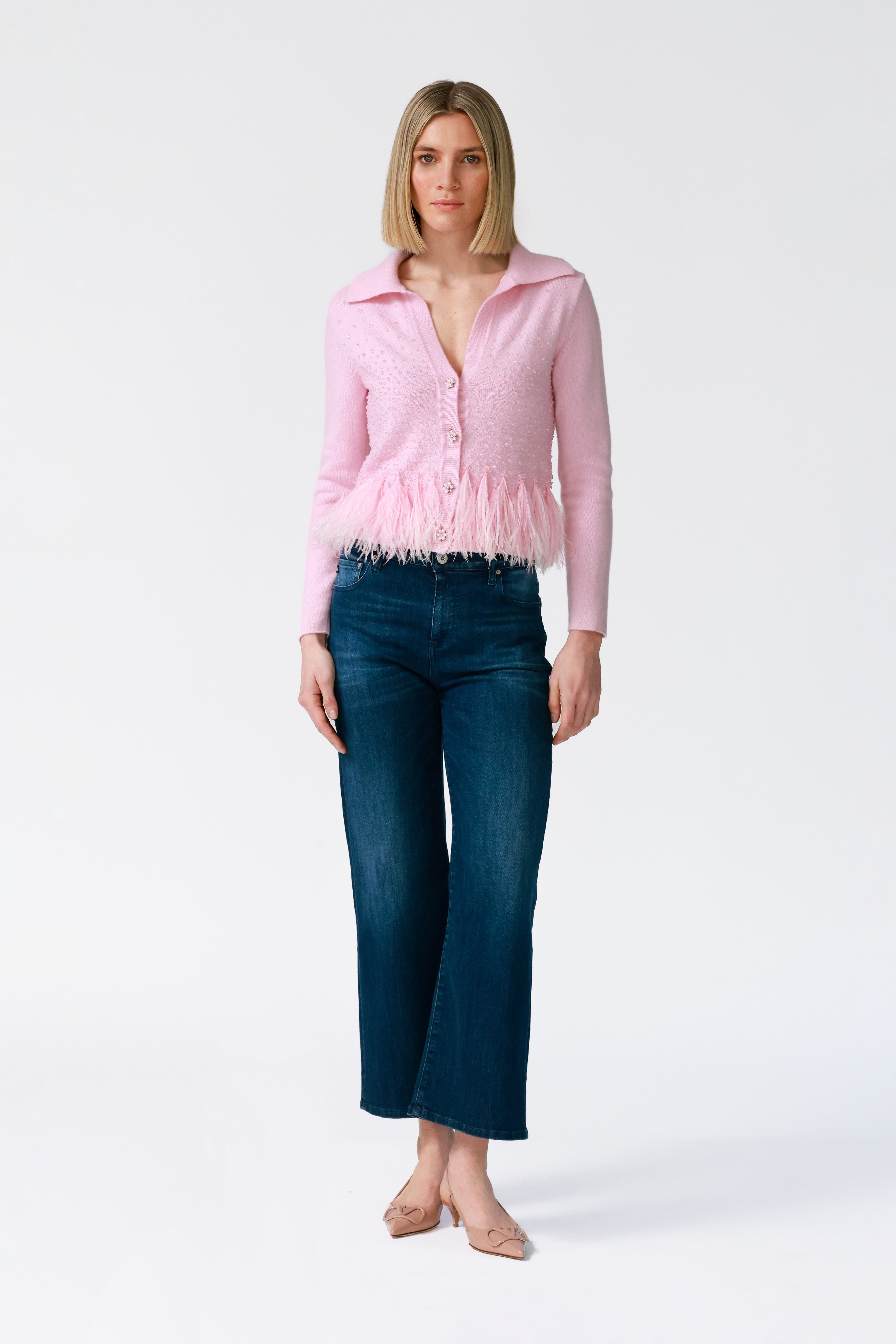 Mae Embellished Cashmere Cardigan in Pink