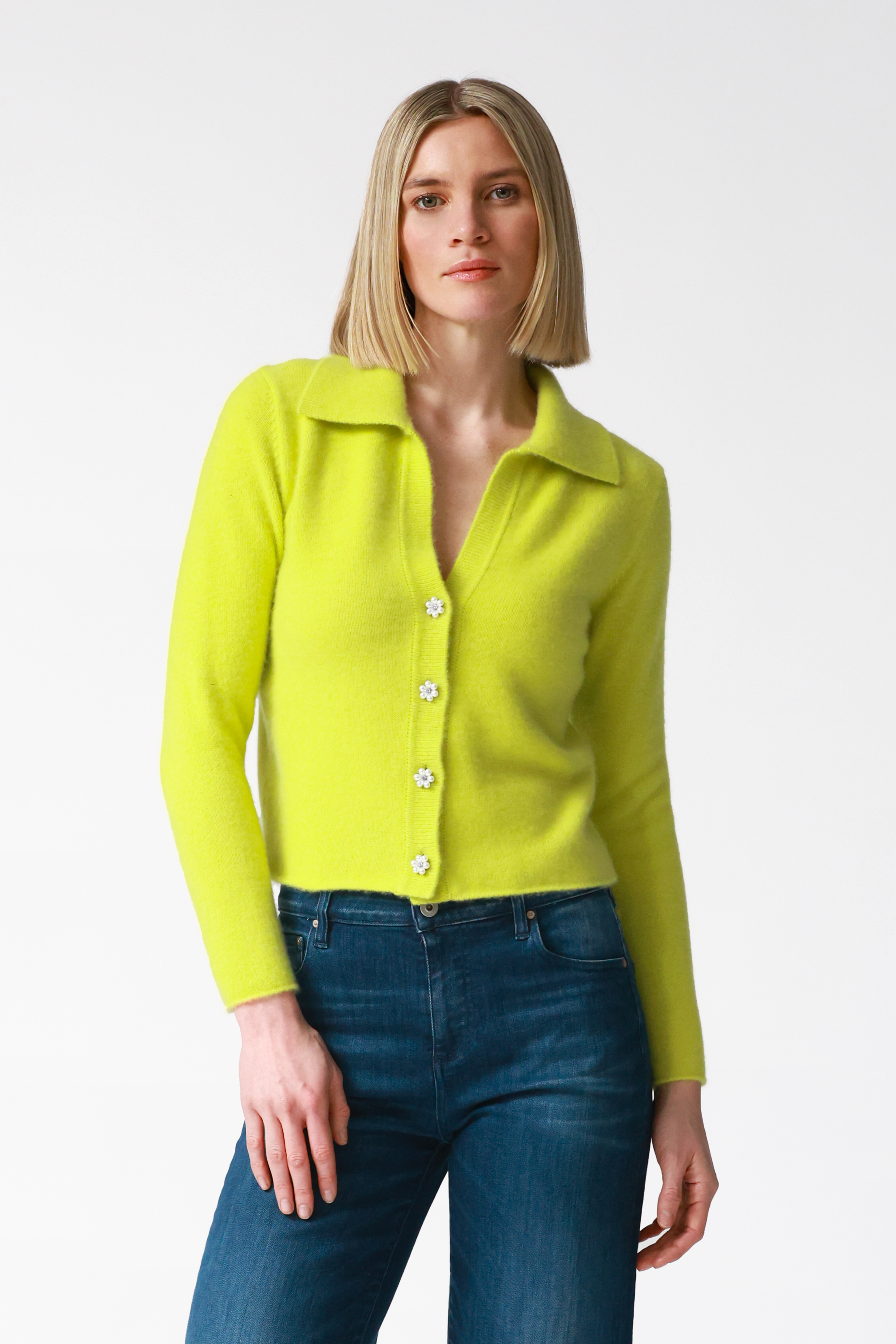 Iris Cashmere Cardigan in Lime