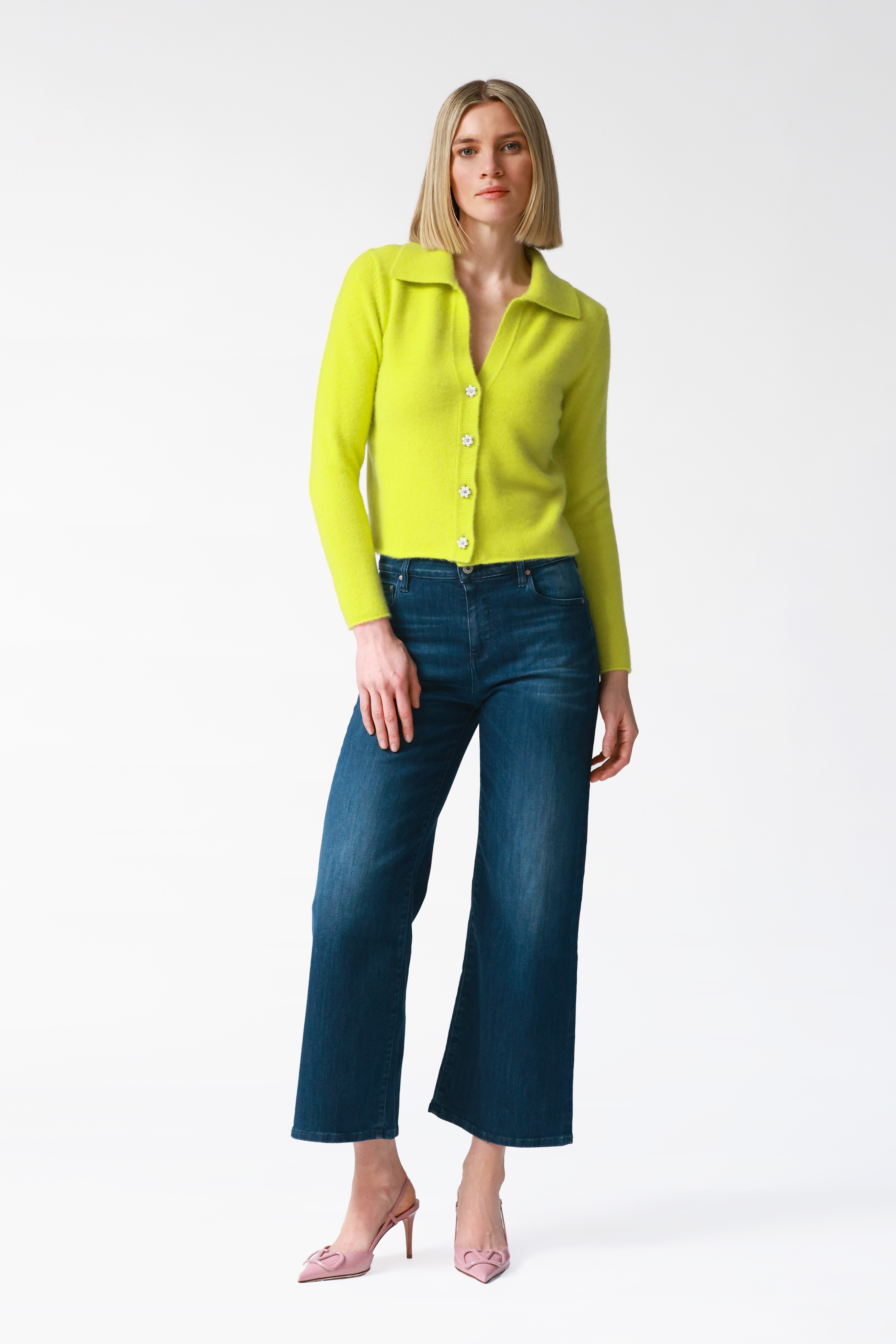 Iris Cashmere Cardigan in Lime