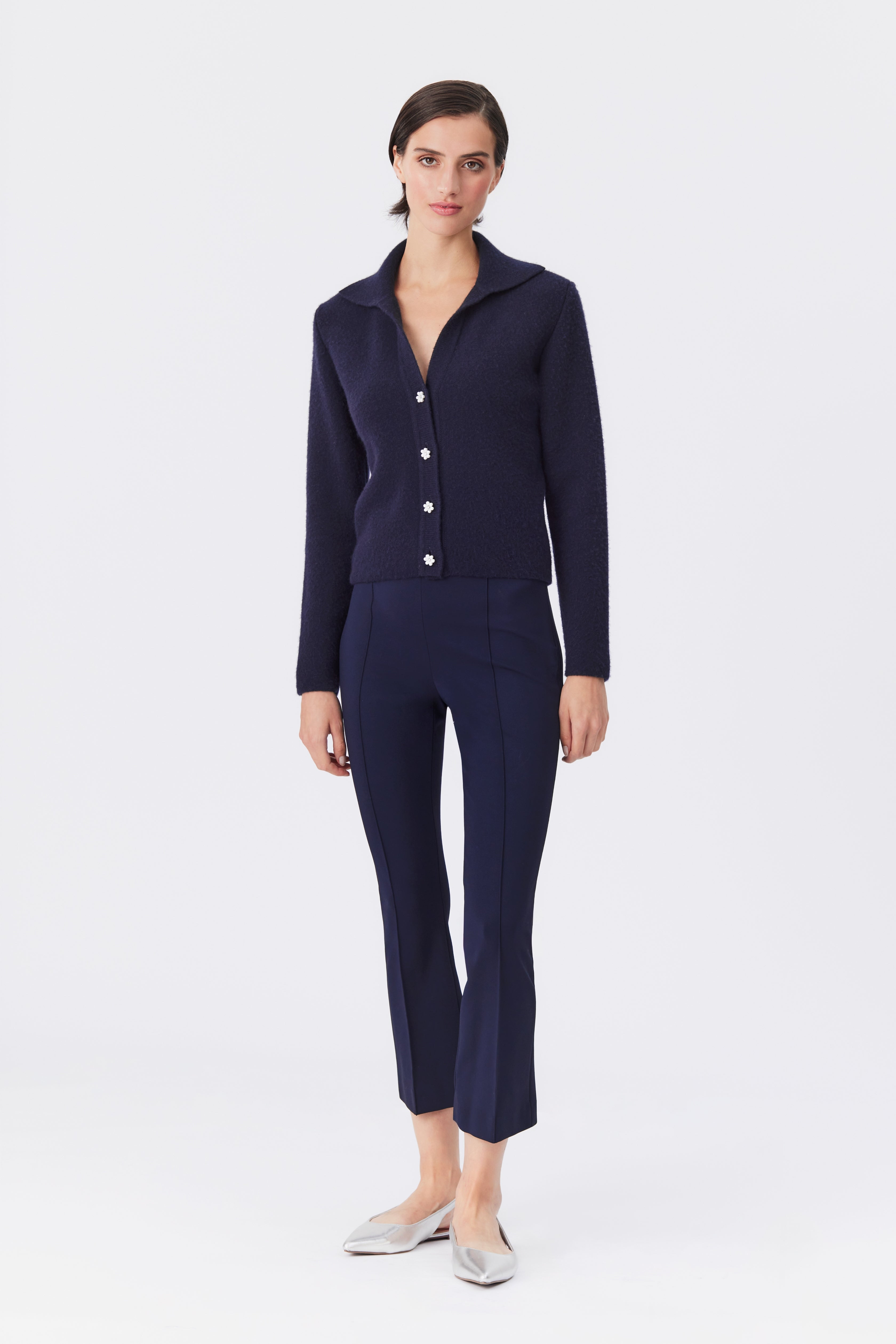 Piper Cropped Flare Jersey Trouser in Navy