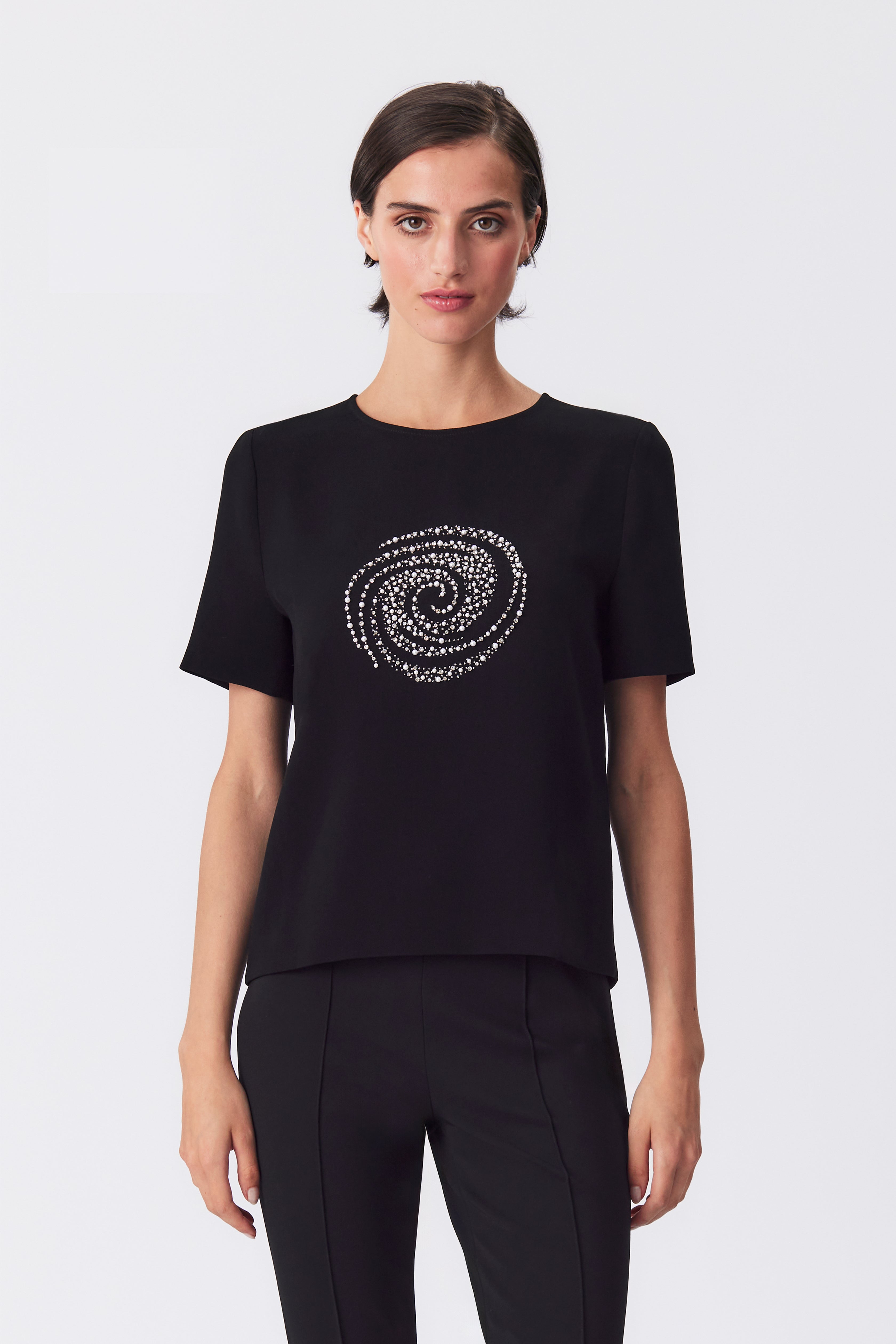 Jana Black Beaded Short Sleeved Top