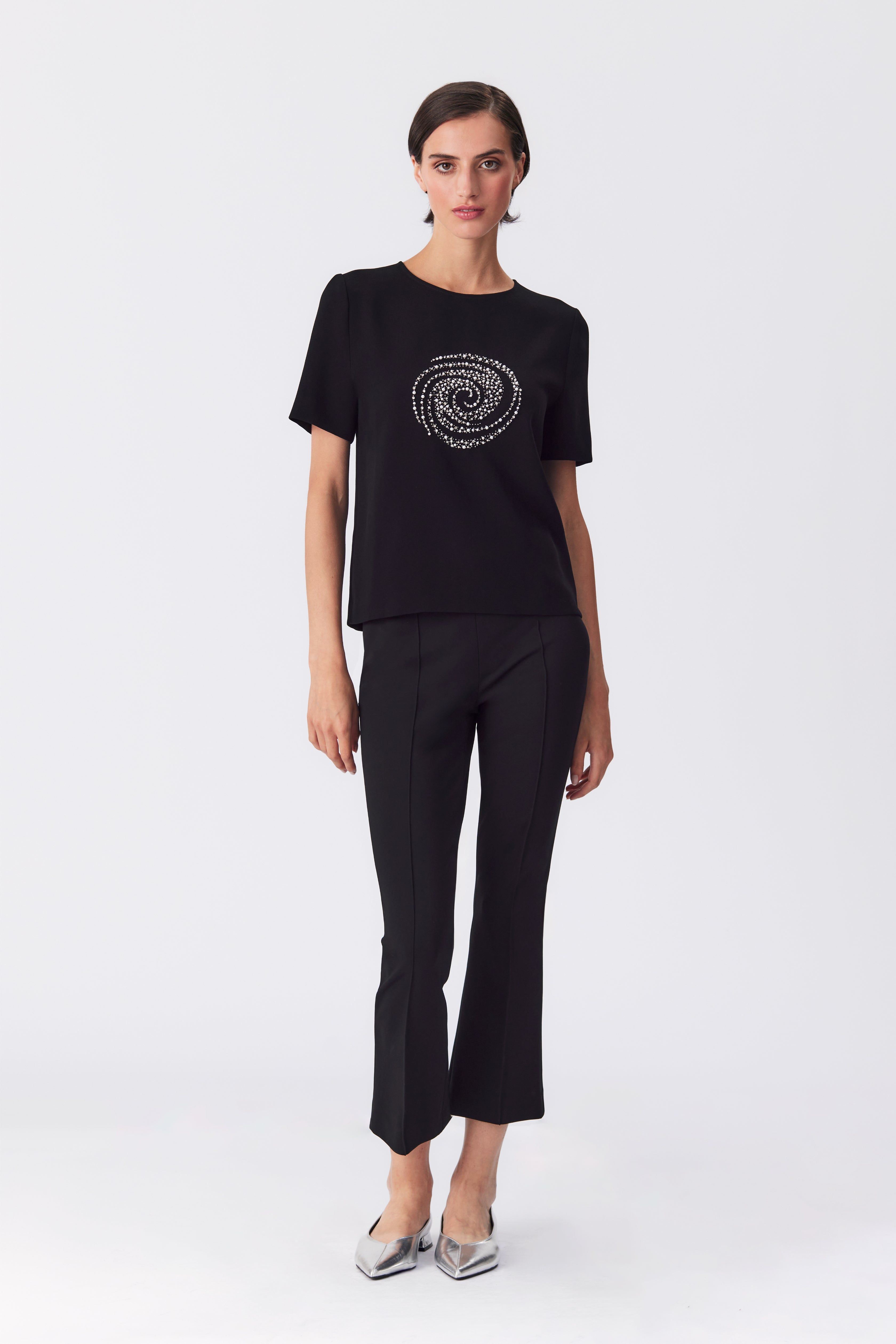 Jana Black Beaded Short Sleeved Top