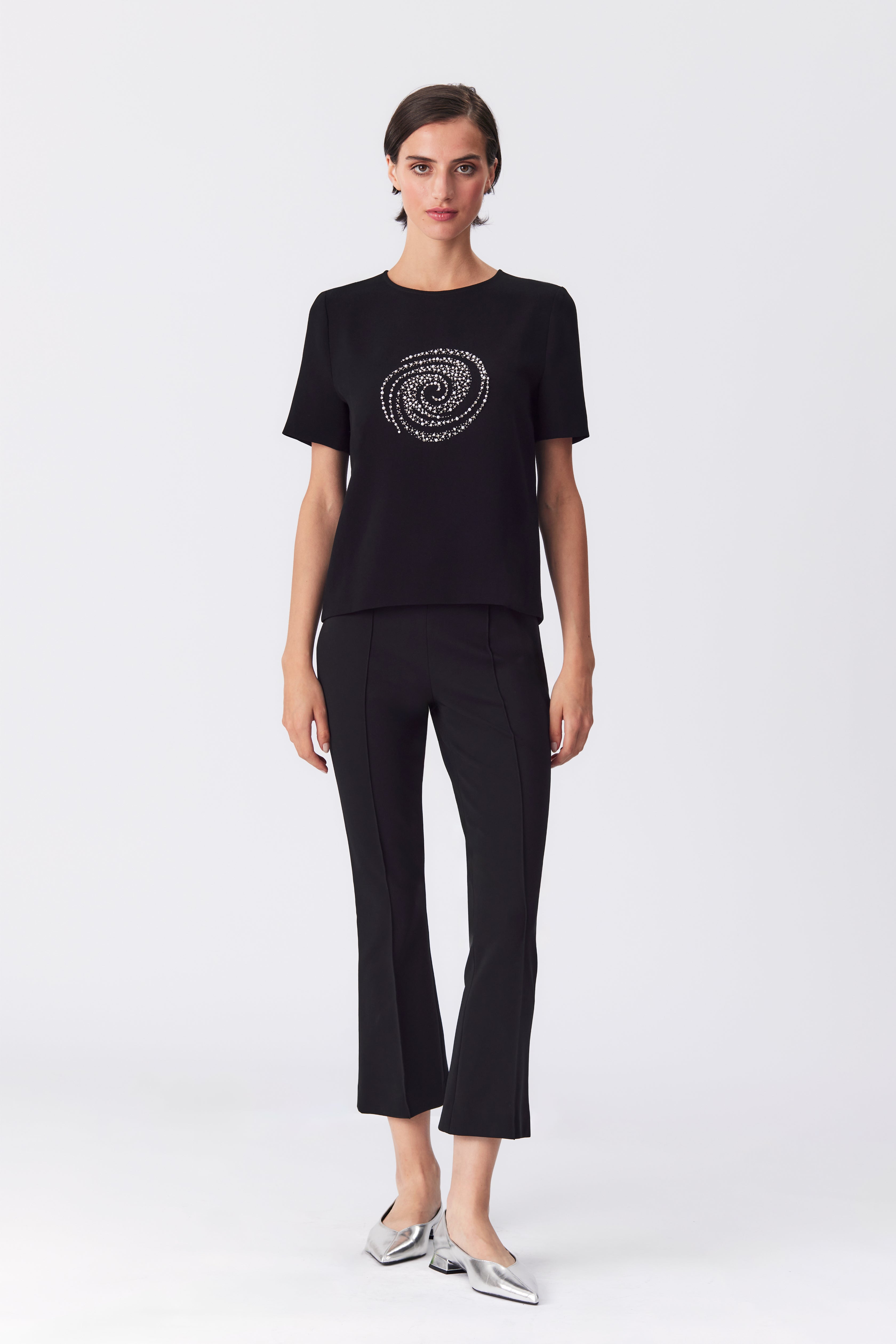 Jana Black Beaded Short Sleeved Top