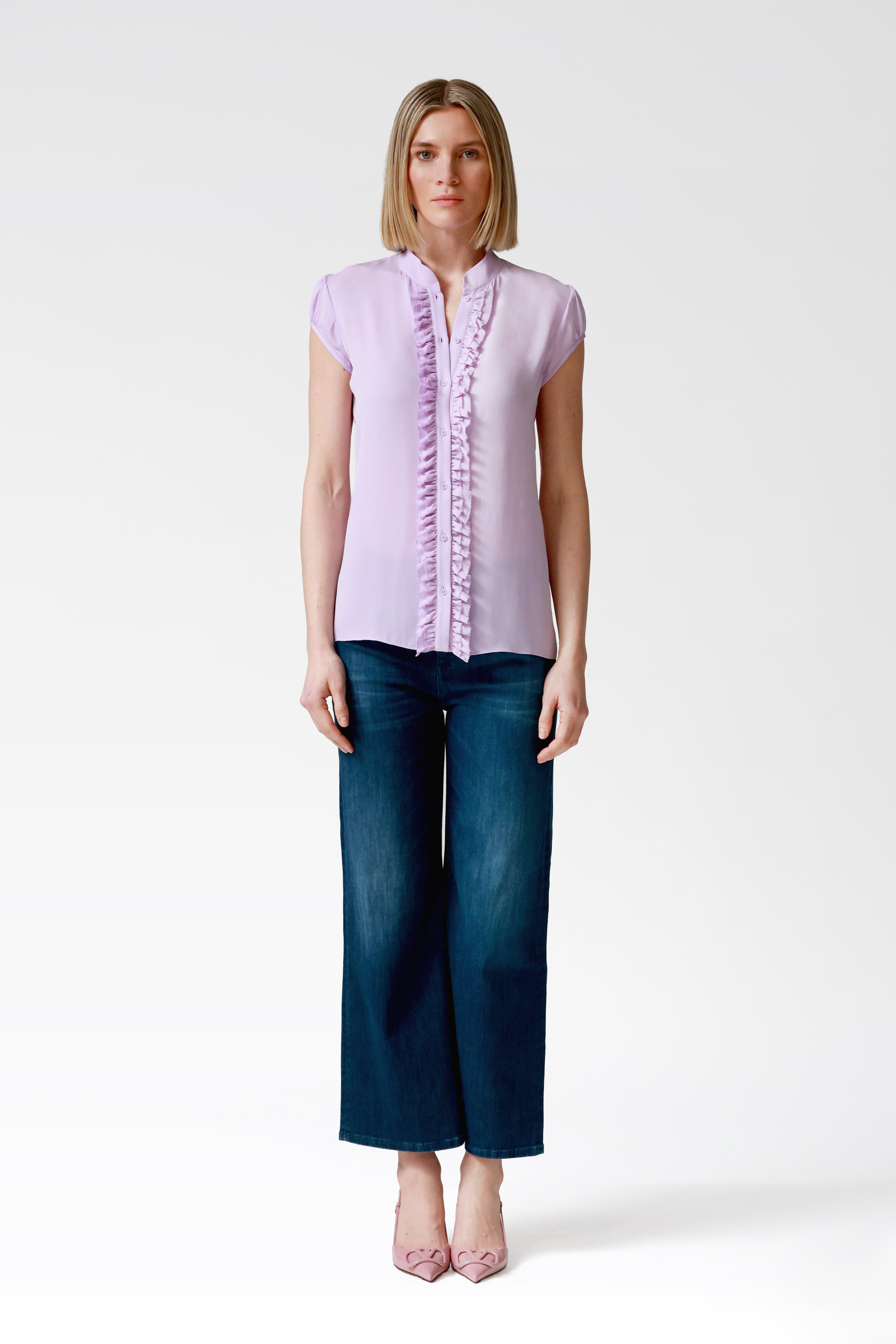 Jessie Silk Ruffle Blouse in Lilac