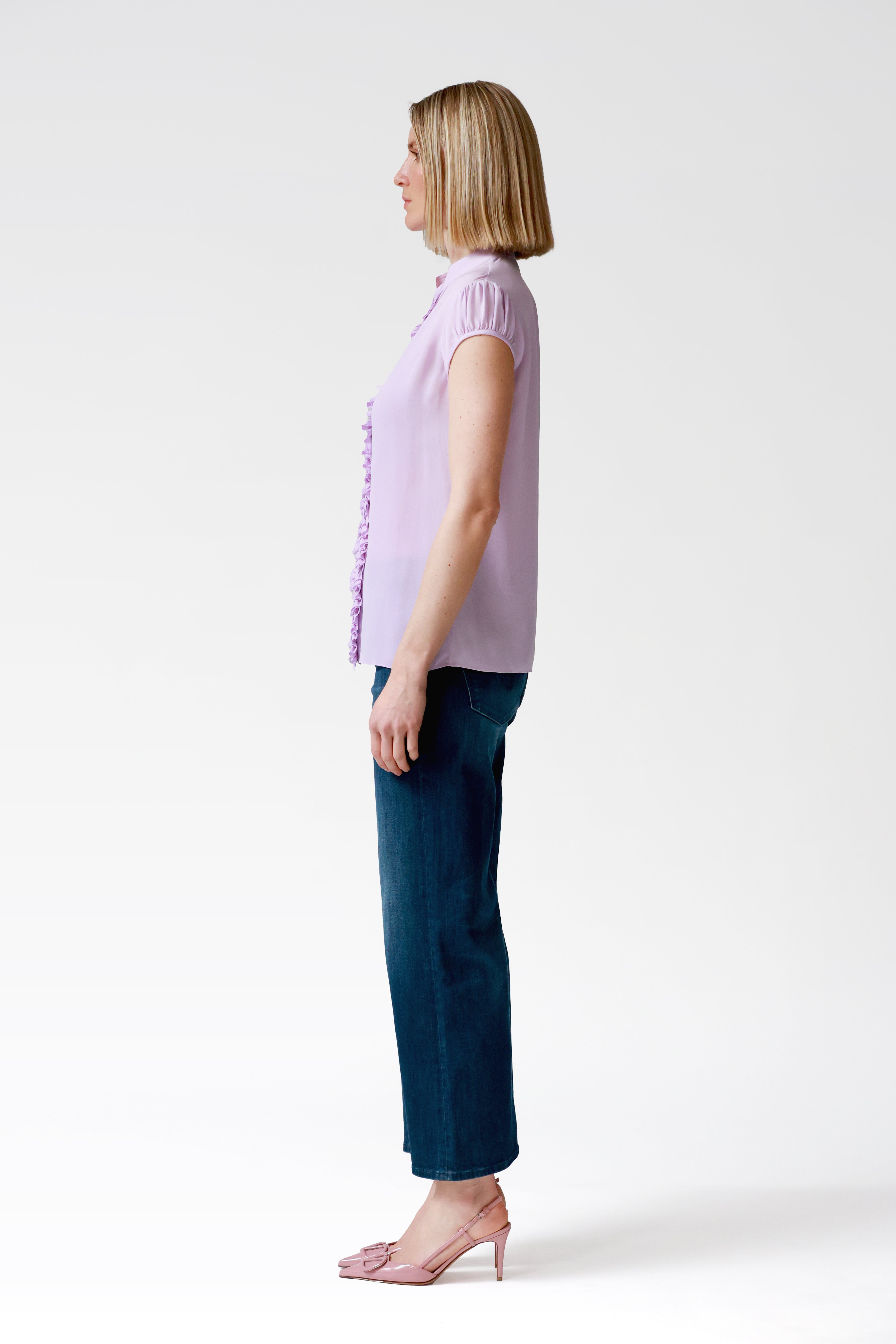 Jessie Silk Ruffle Blouse in Lilac
