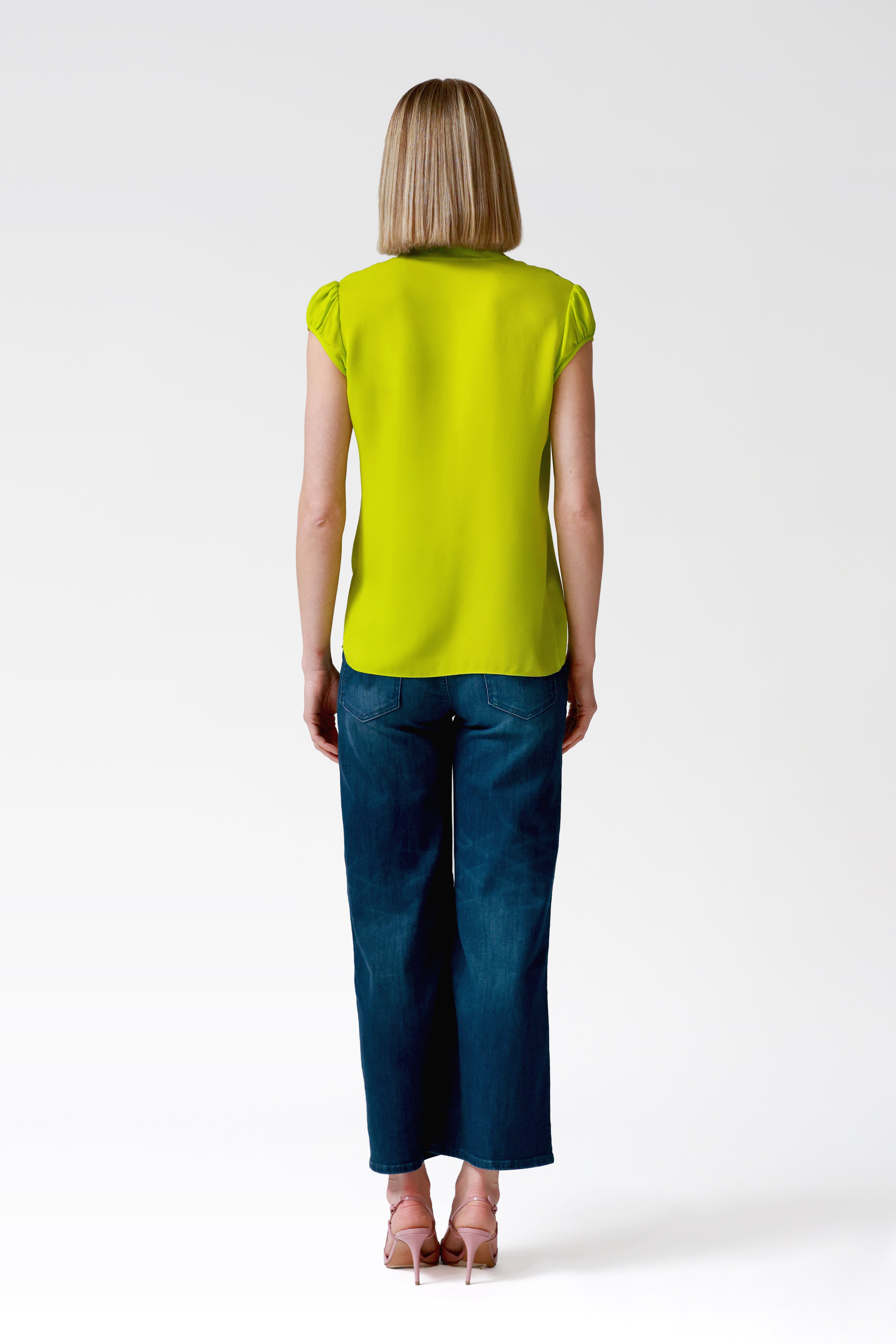 Jessie Silk Ruffle Blouse in Lime