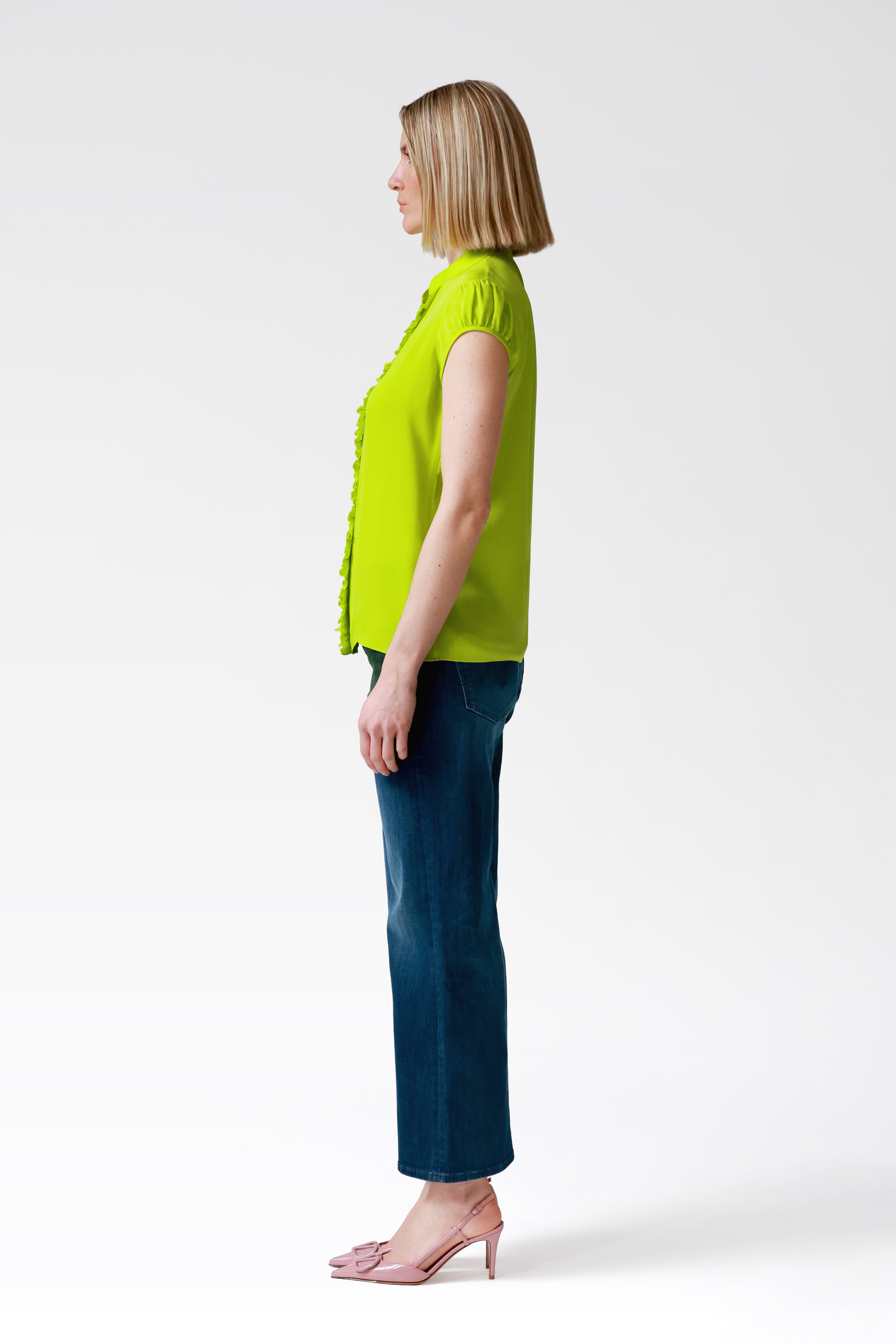 Jessie Silk Ruffle Blouse in Lime