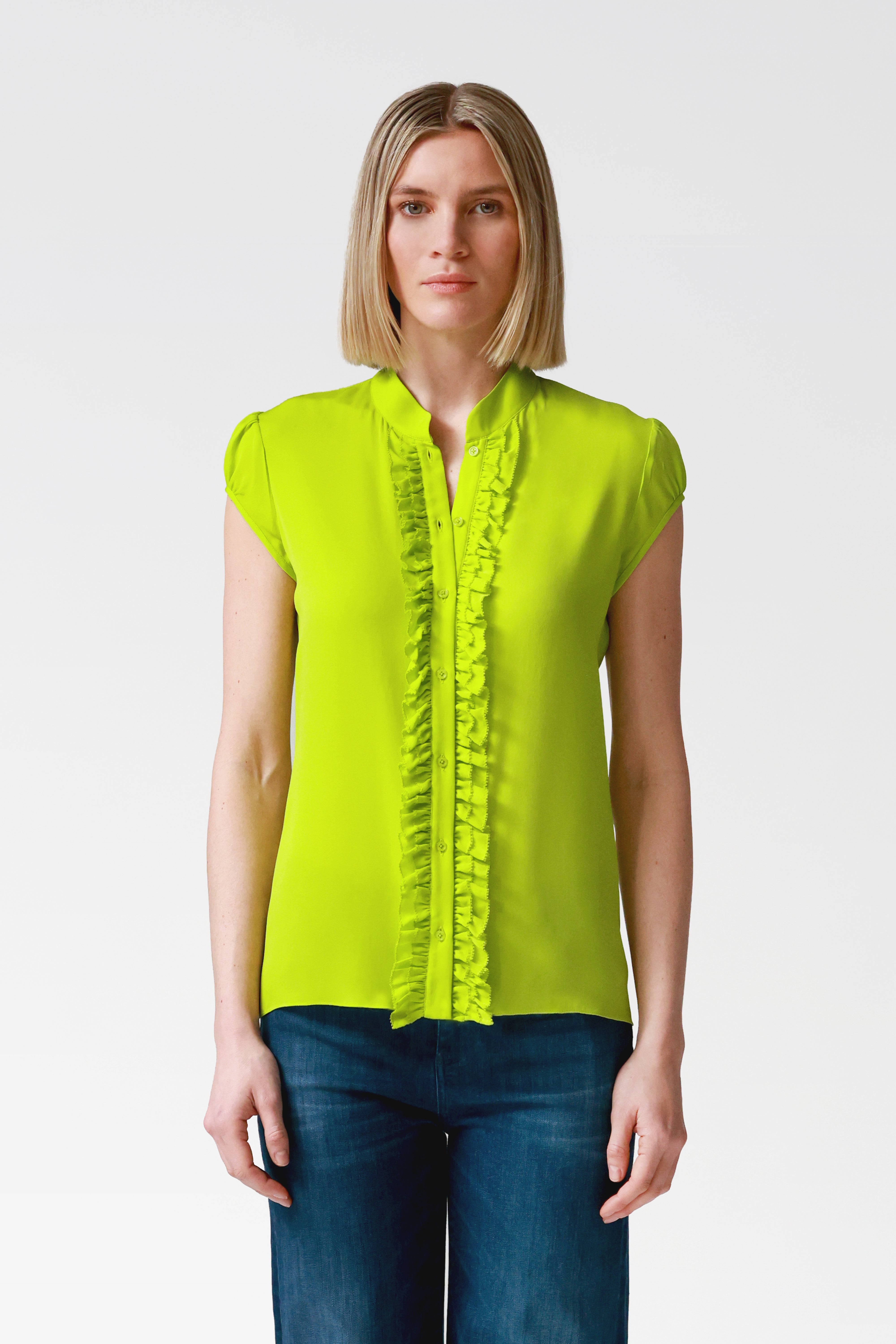 Jessie Silk Ruffle Blouse in Lime