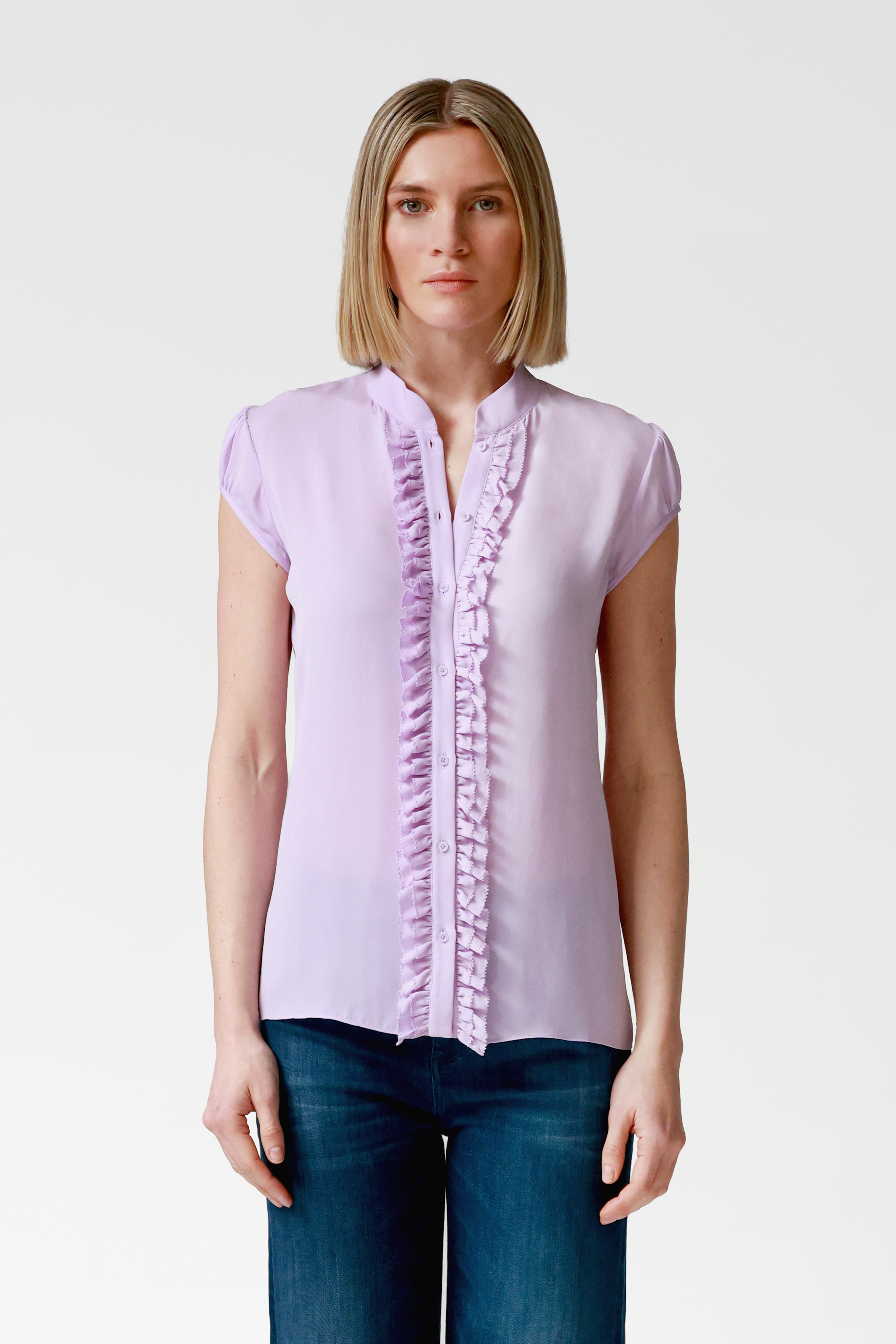 Jessie Silk Ruffle Blouse in Lilac
