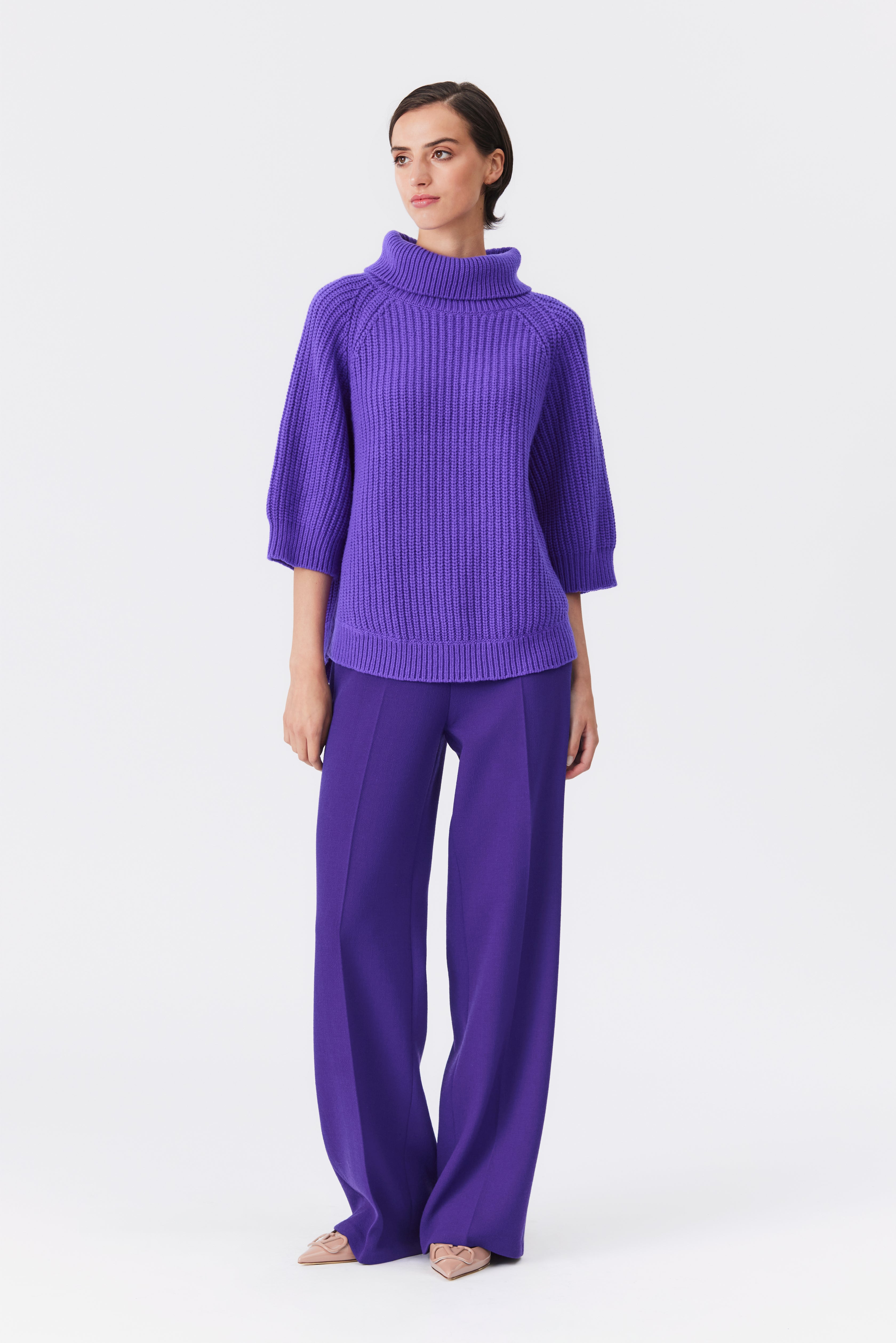 Julie Wool Wide-Leg Trousers in Purple