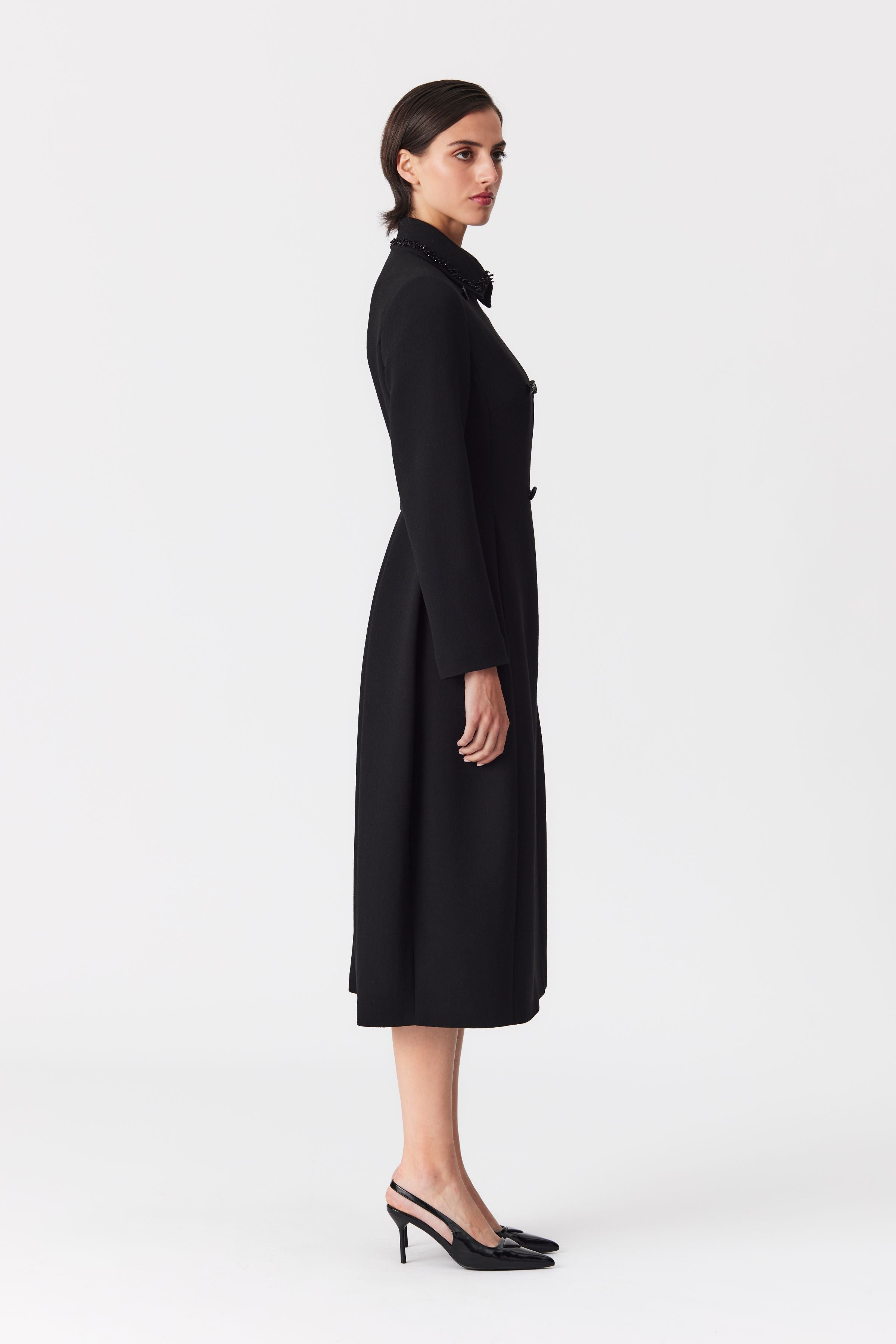 Kara Black Double-Breasted Wool Coat