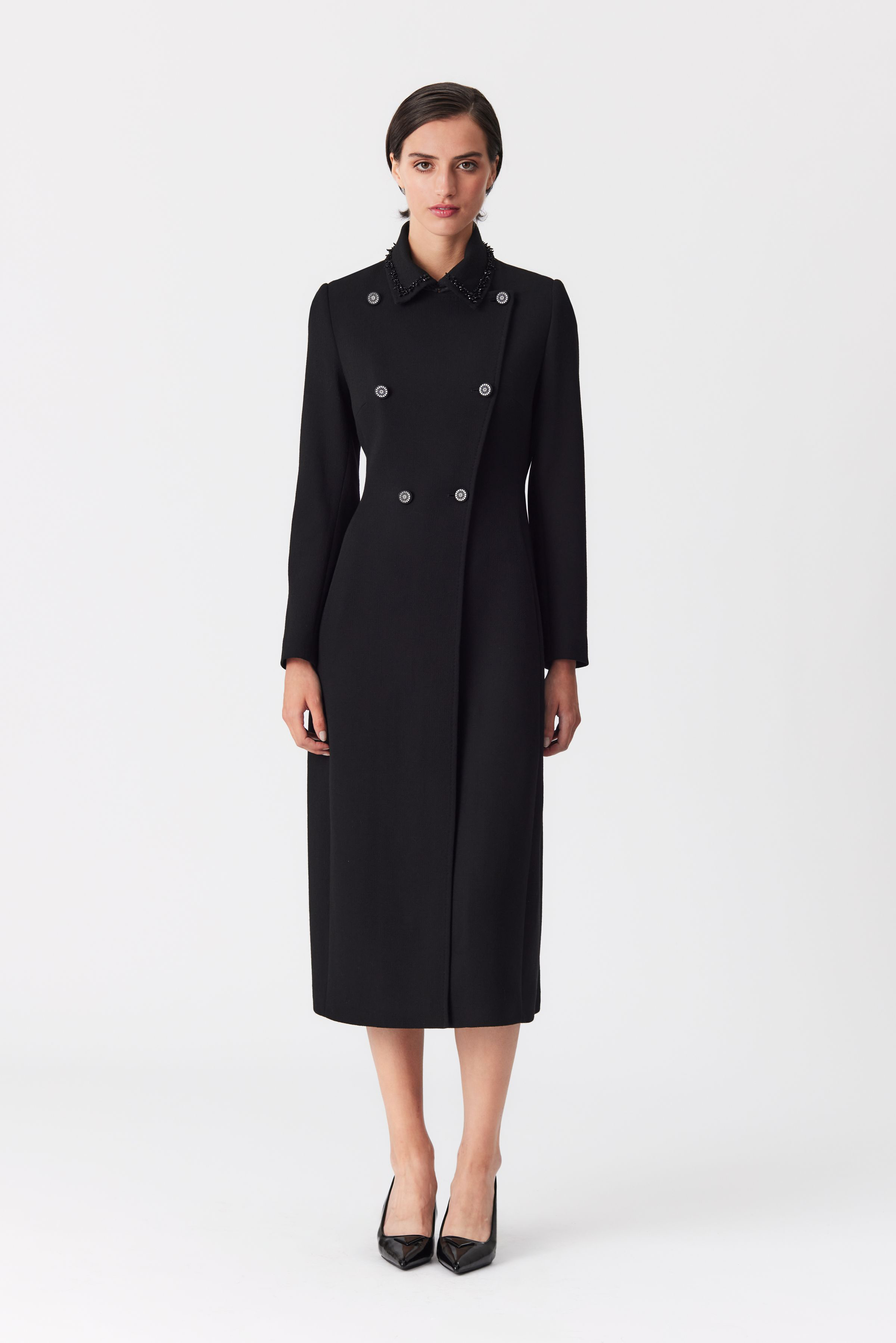Kara Black Double-Breasted Wool Coat