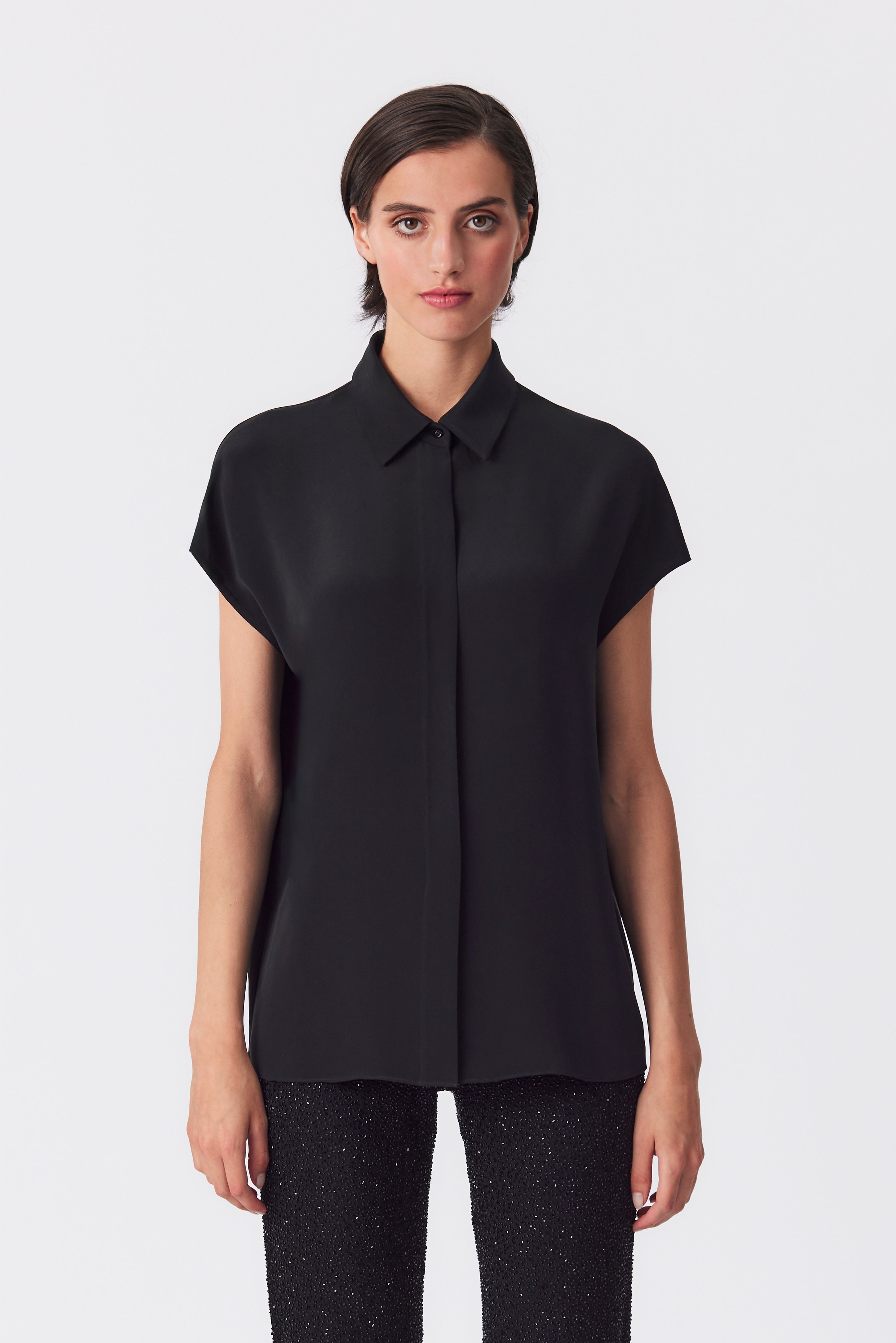 Kate Black Satin Crepe Blouse