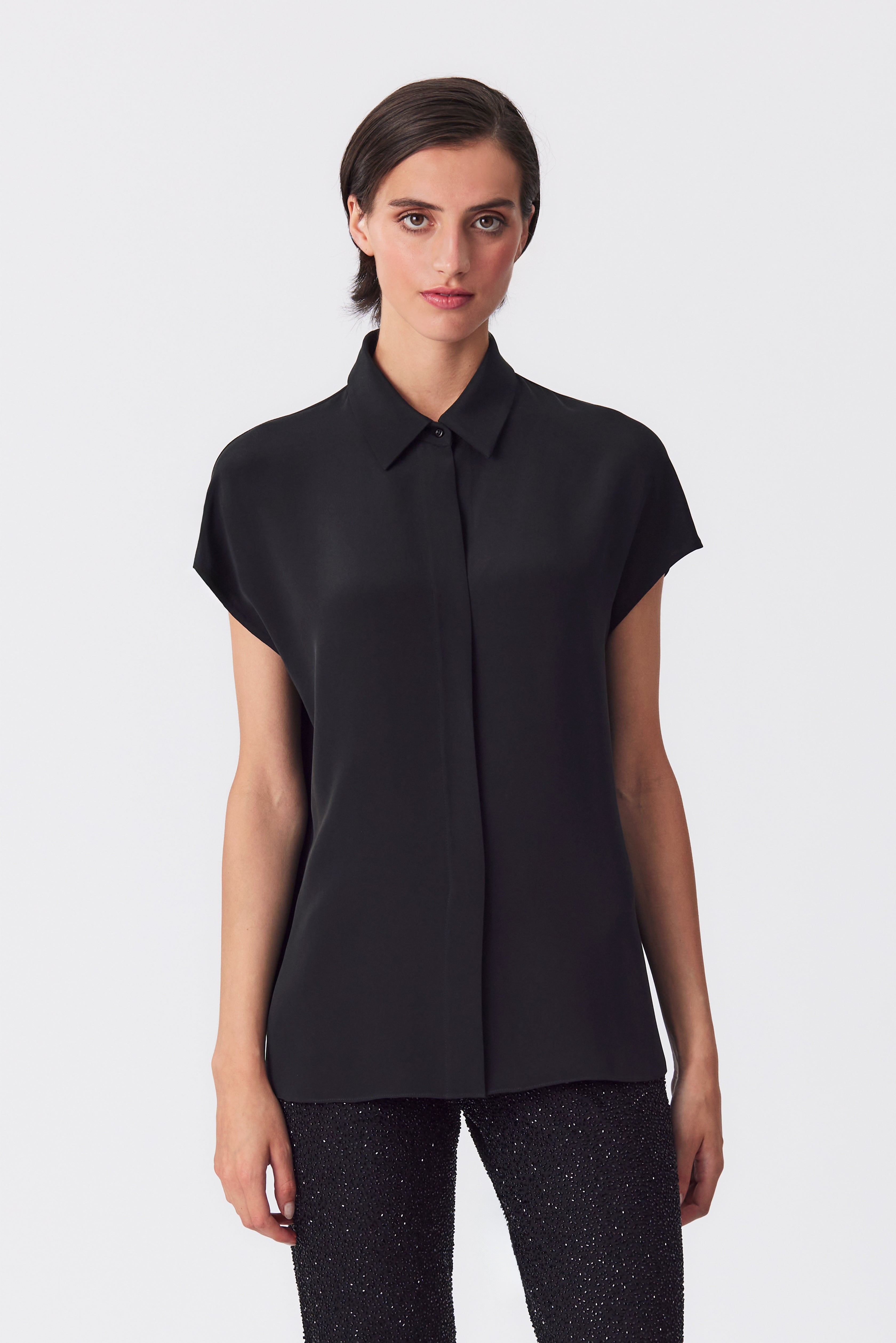 Kate Black Satin Crepe Blouse