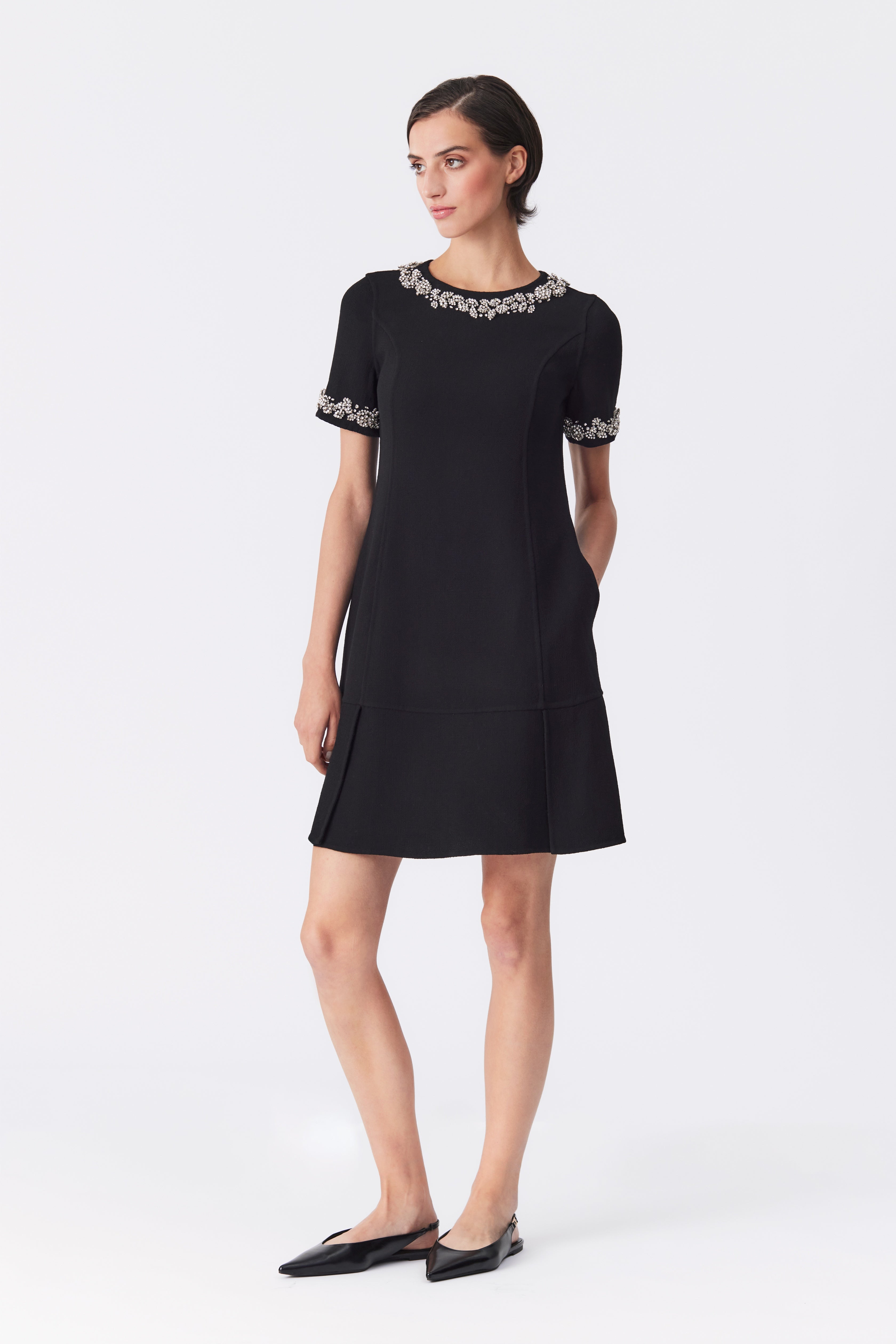 Katherine Black Embellished Peplum Hem Dress