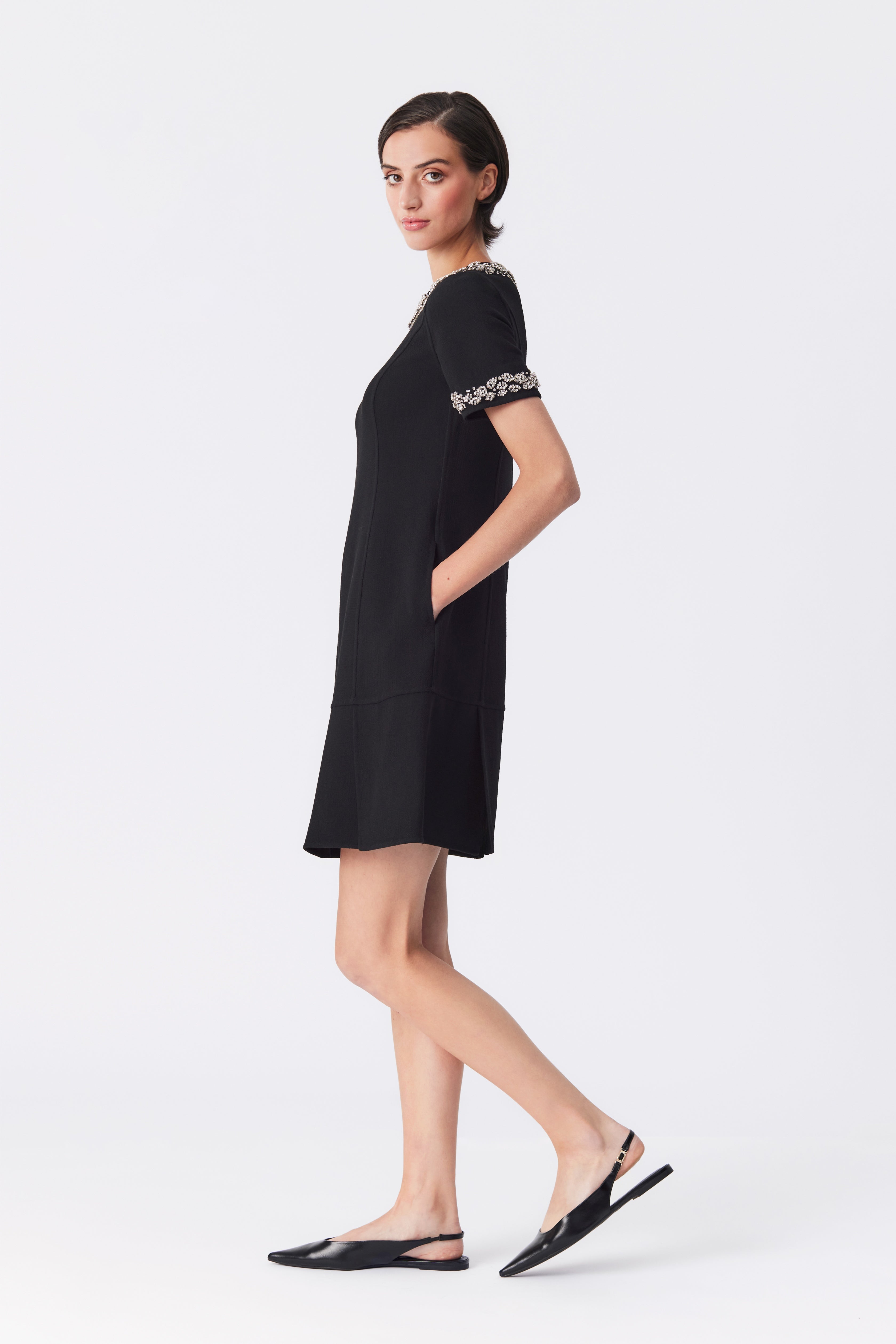 Katherine Black Embellished Peplum Hem Dress