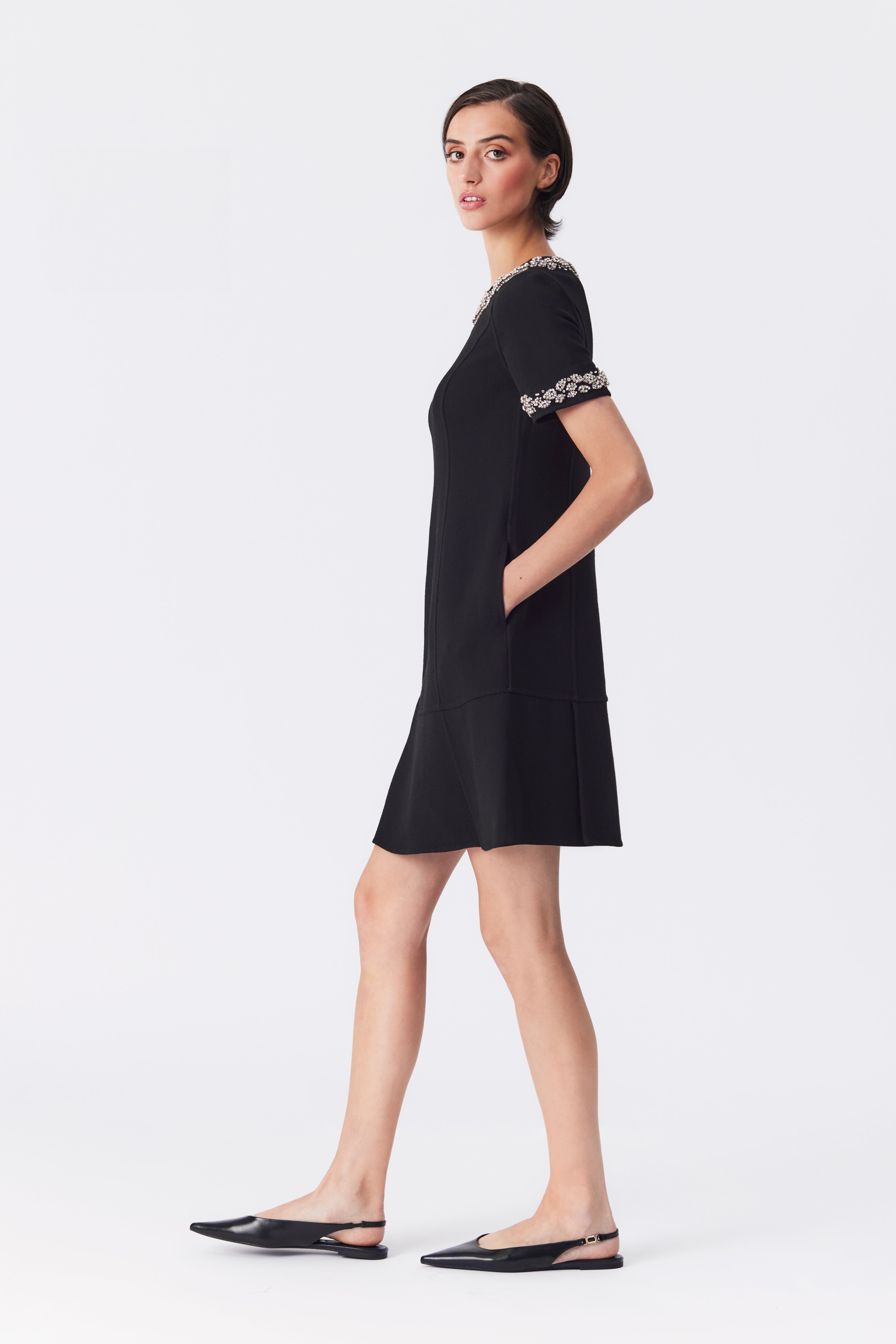 Katherine Black Embellished Peplum Hem Dress