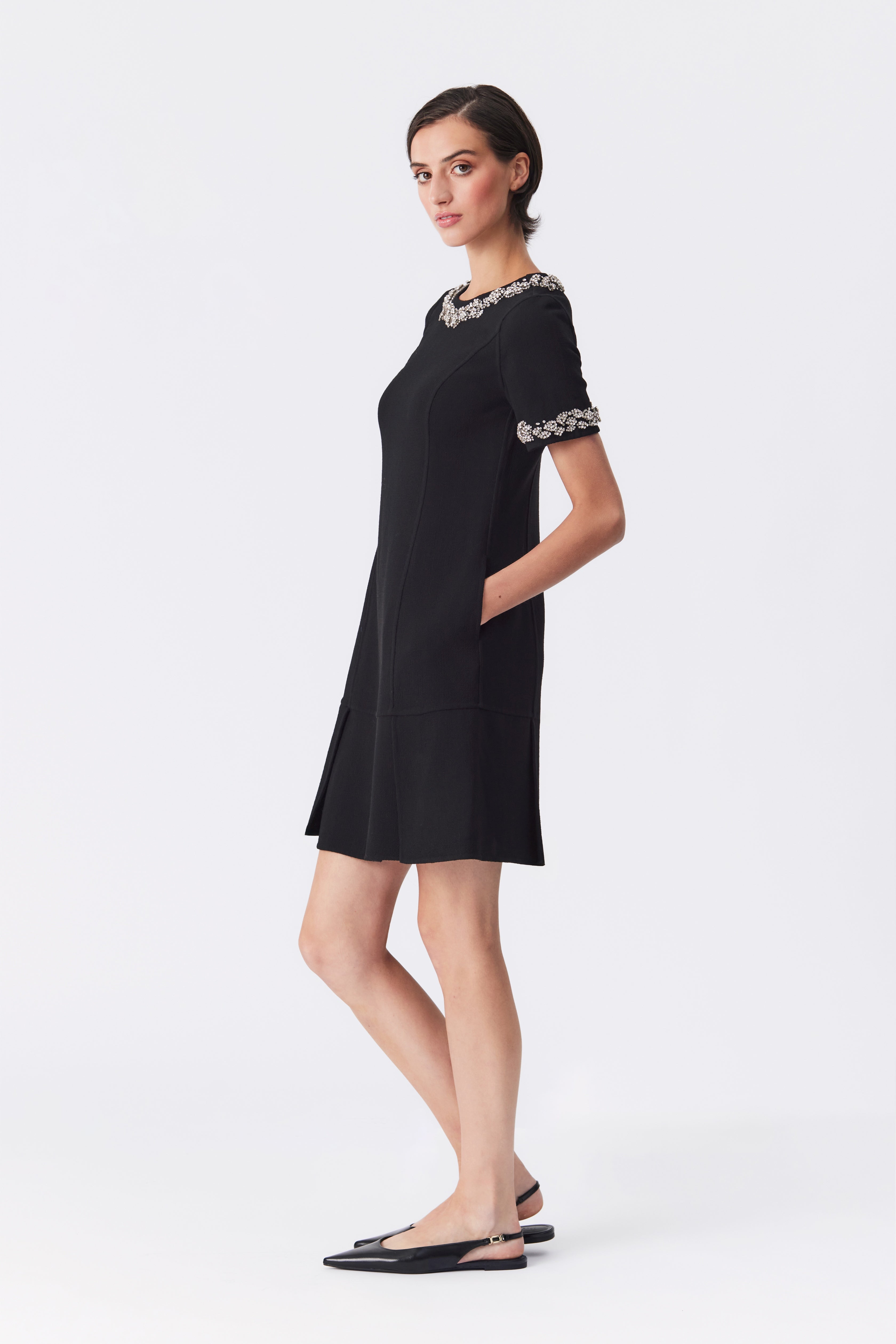 Katherine Black Embellished Peplum Hem Dress