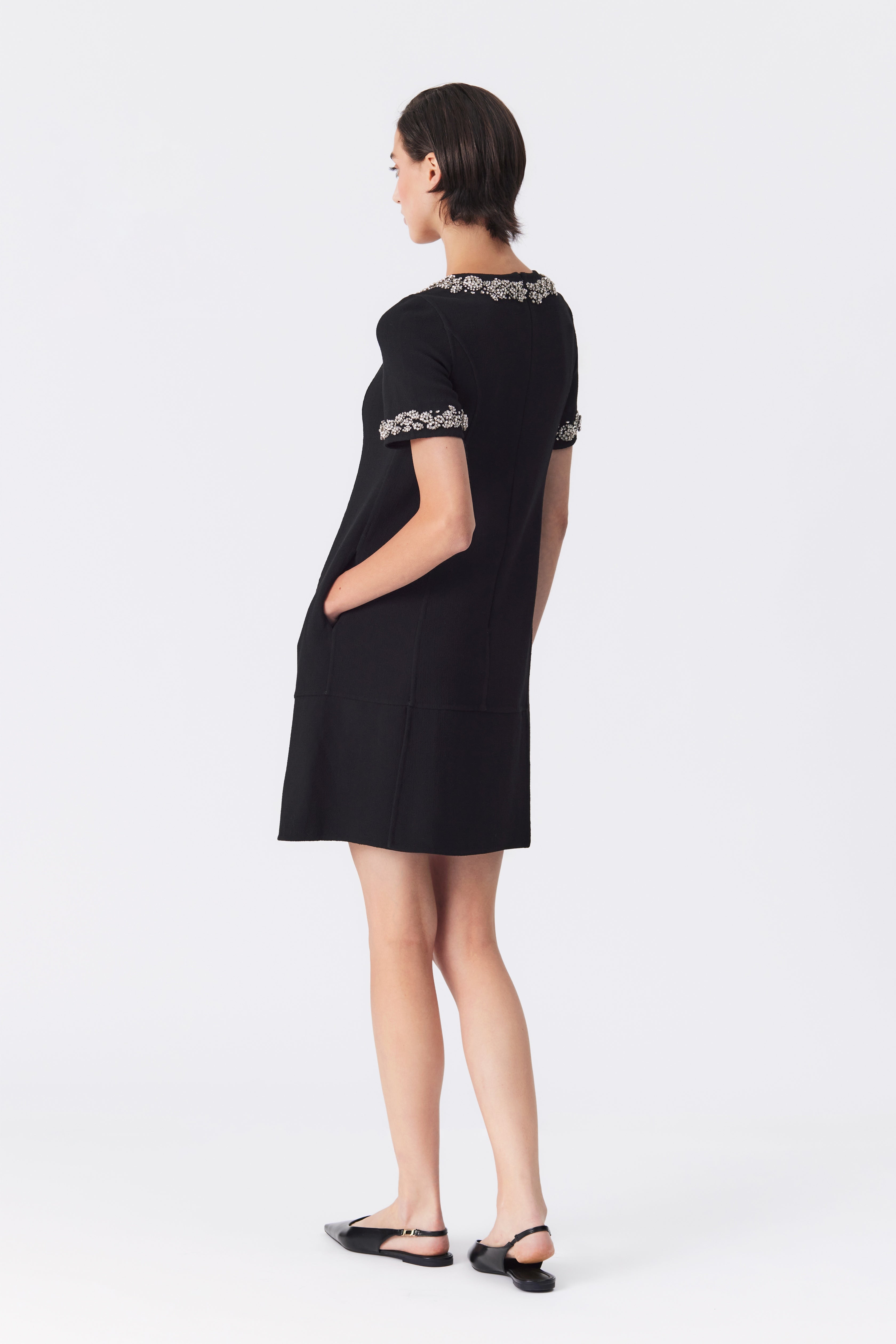Katherine Black Embellished Peplum Hem Dress