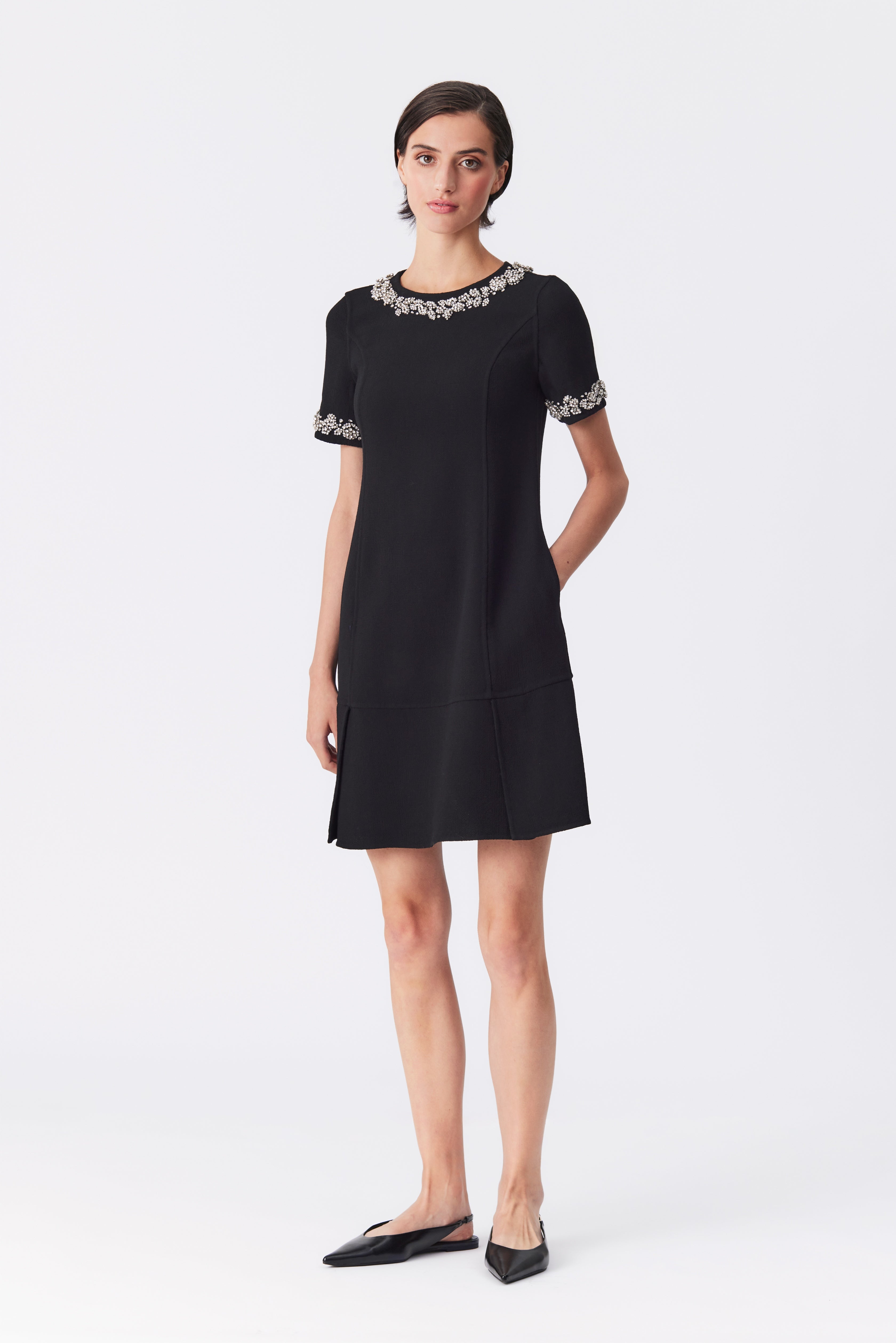 Katherine Black Embellished Peplum Hem Dress
