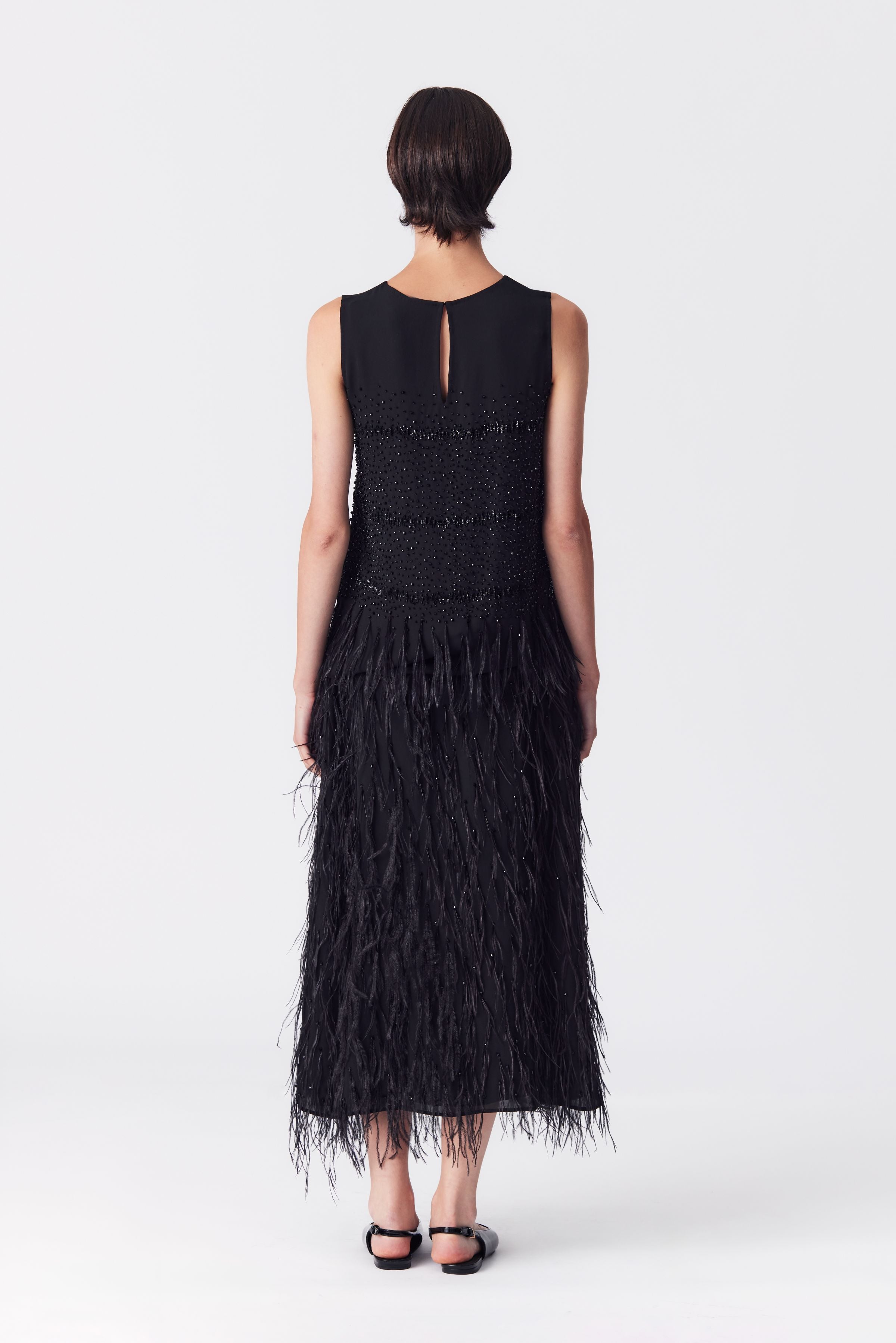 Kamari Embellished Feather Skirt in Black