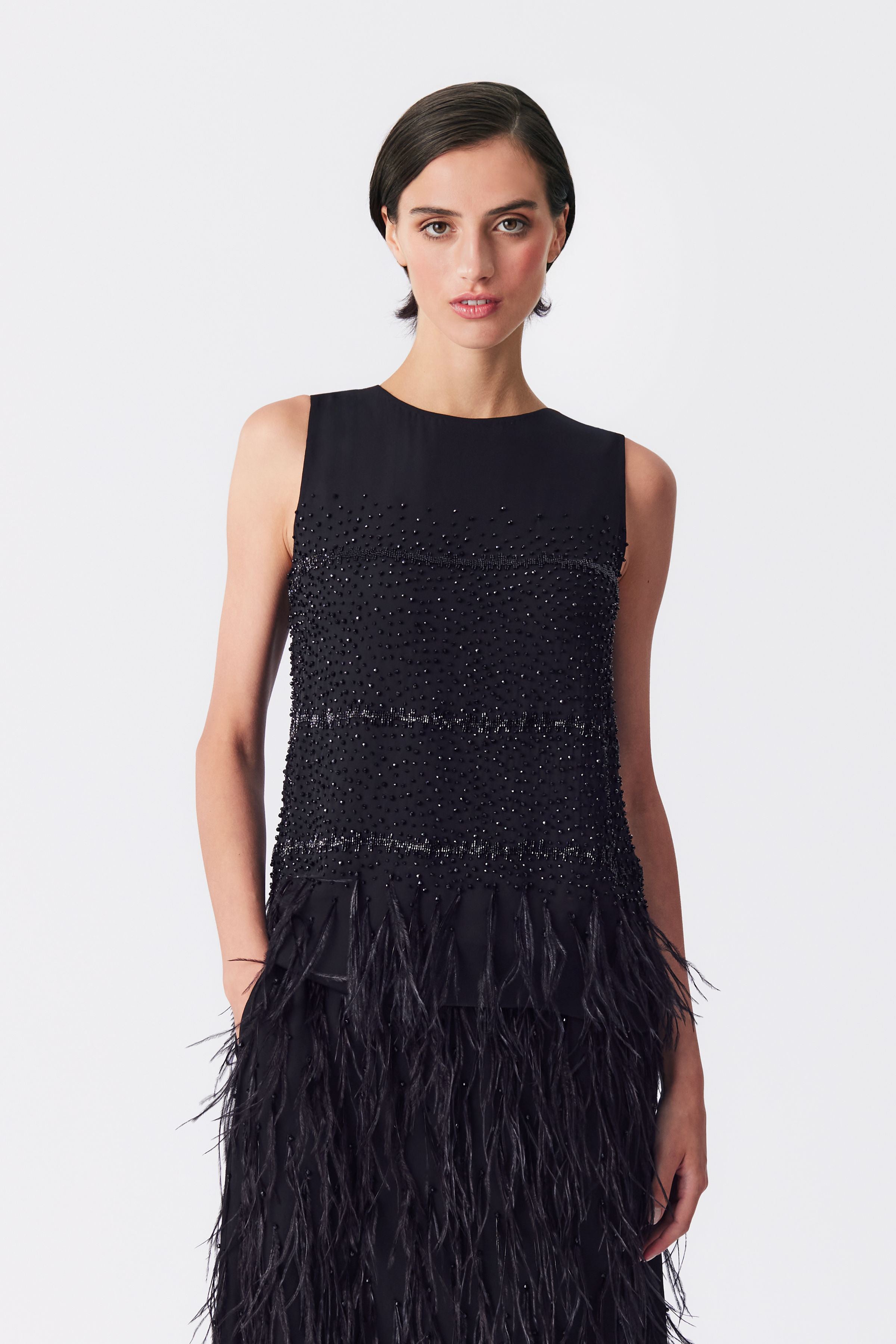 Kaya Beaded Sleeveless Top in Black