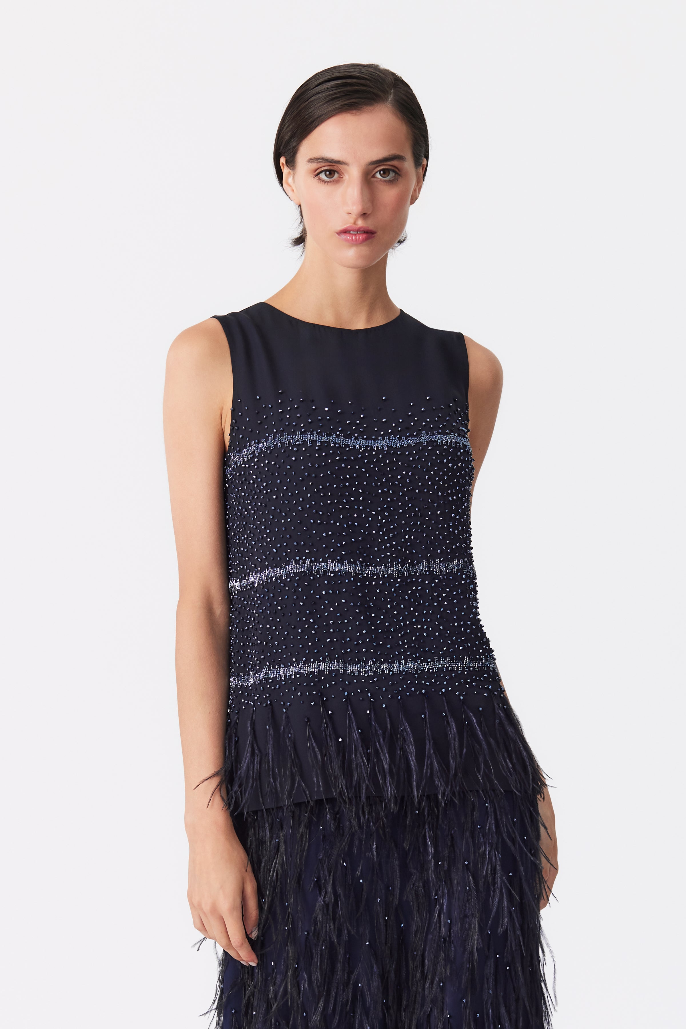 Kaya Beaded Sleeveless Top in Navy