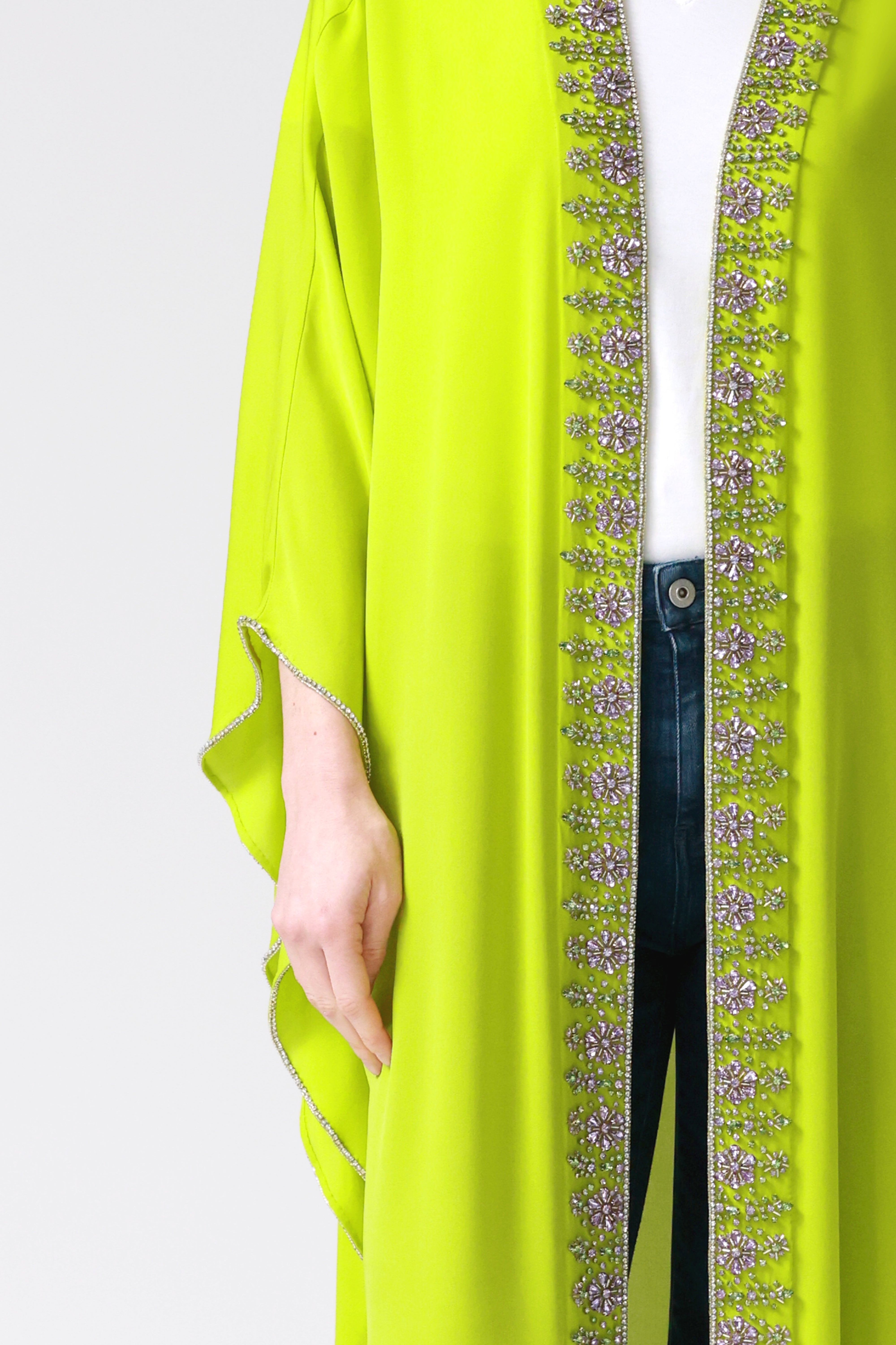 Kimi Embellished Silk Robe in Lime