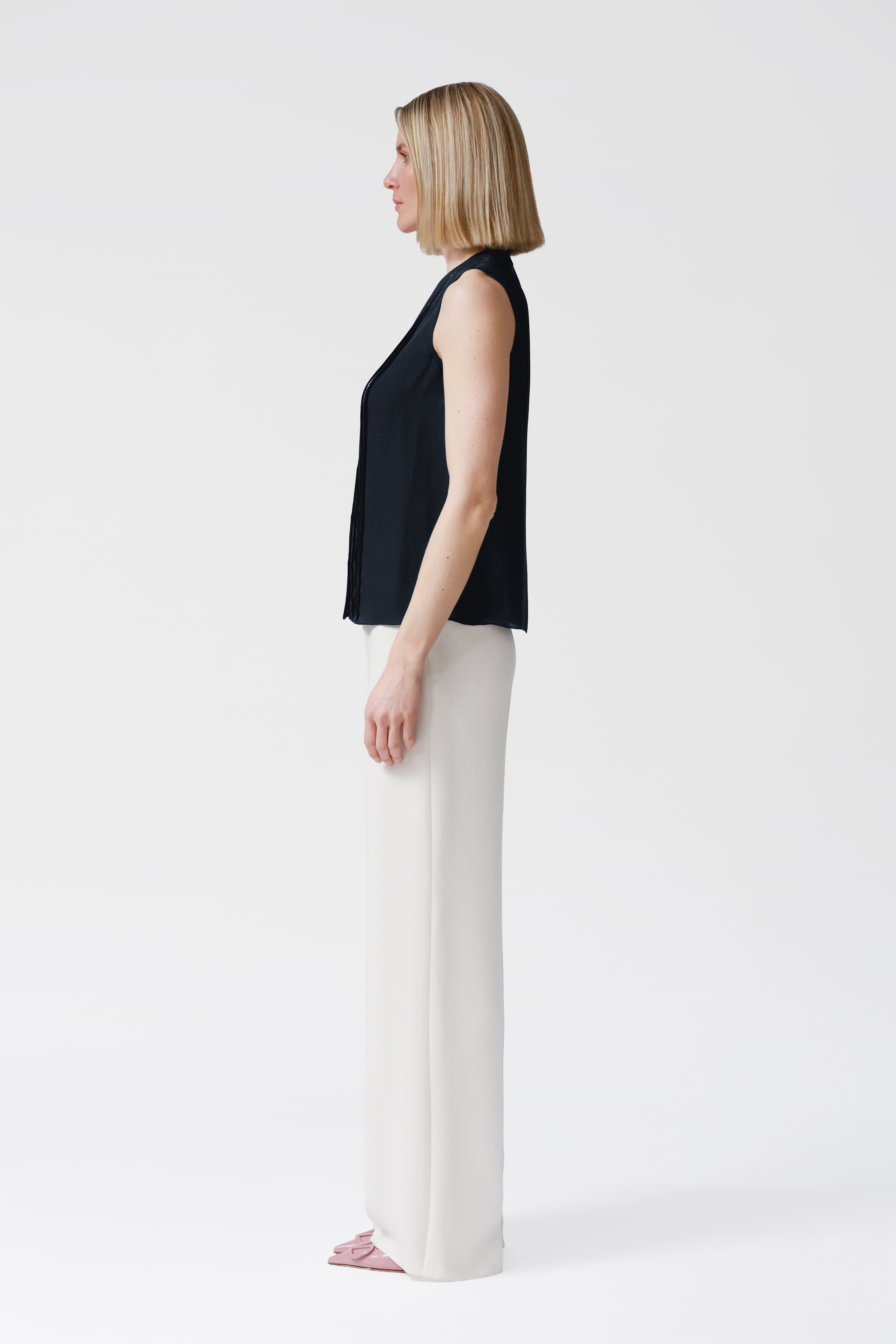 Kitty V-Neck Beaded Silk Top