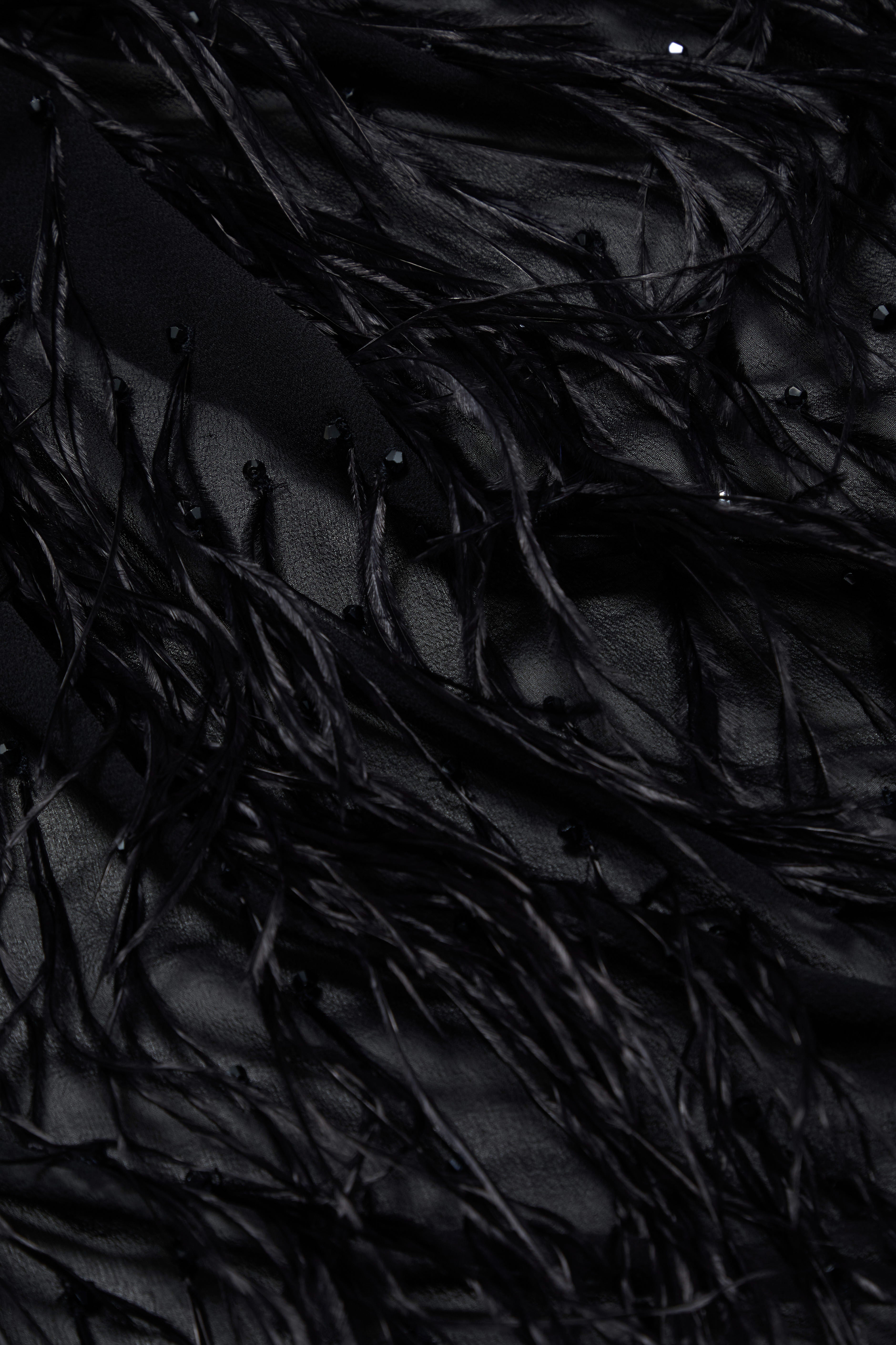 Kitty Feather Embellished Silk Scarf in Black