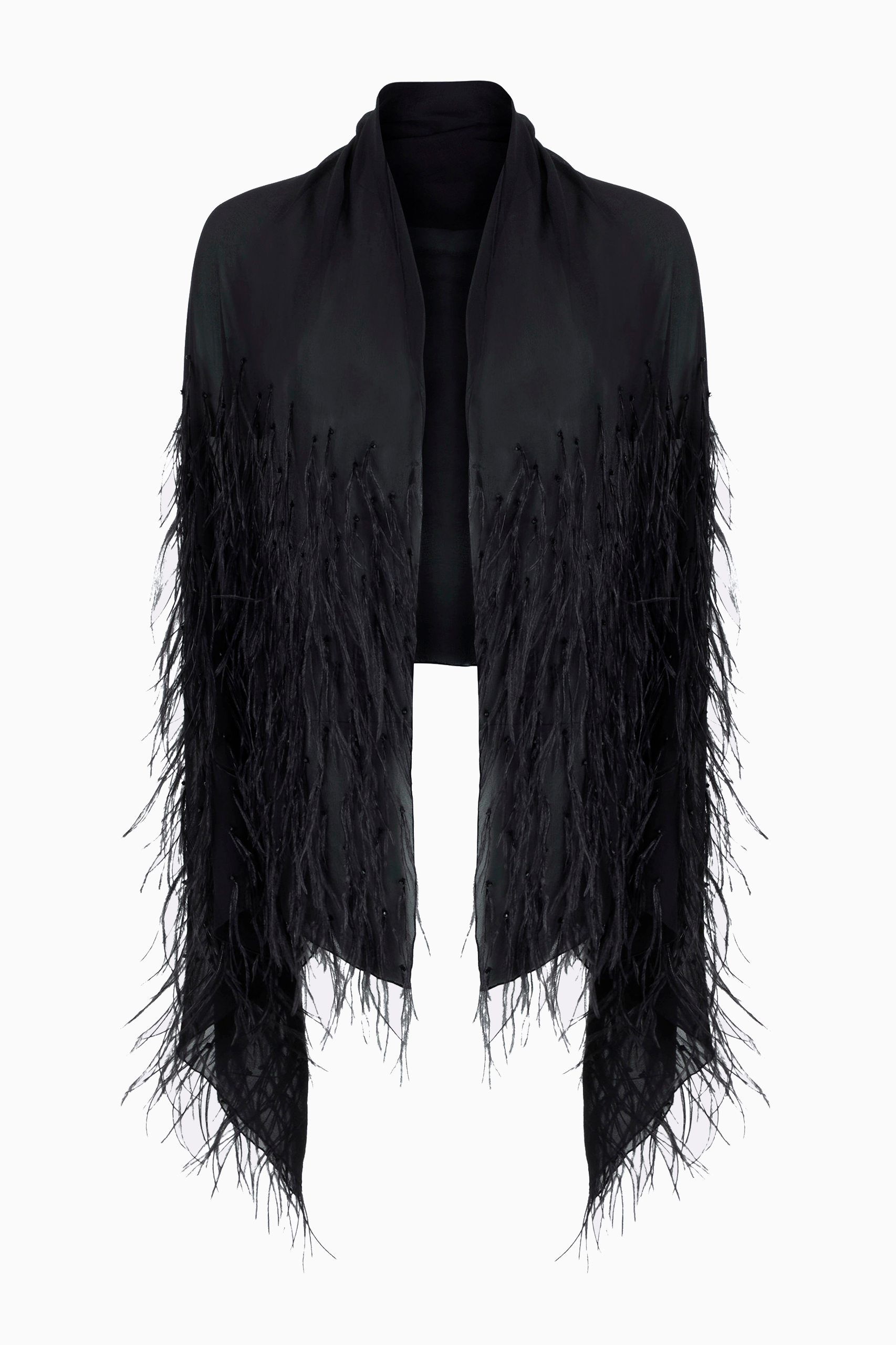 Kitty Feather Embellished Silk Scarf in Black