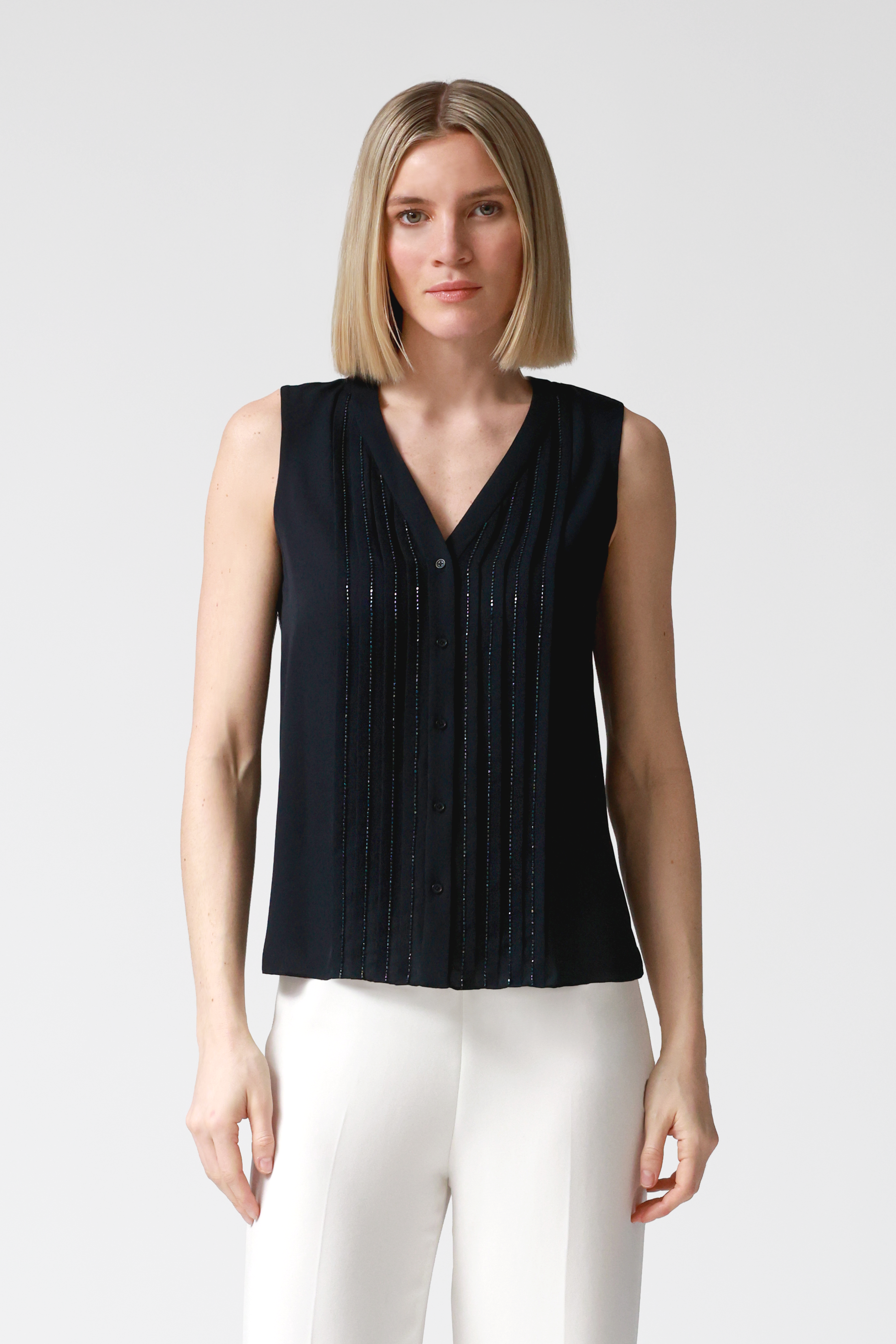 Kitty V-Neck Beaded Silk Top