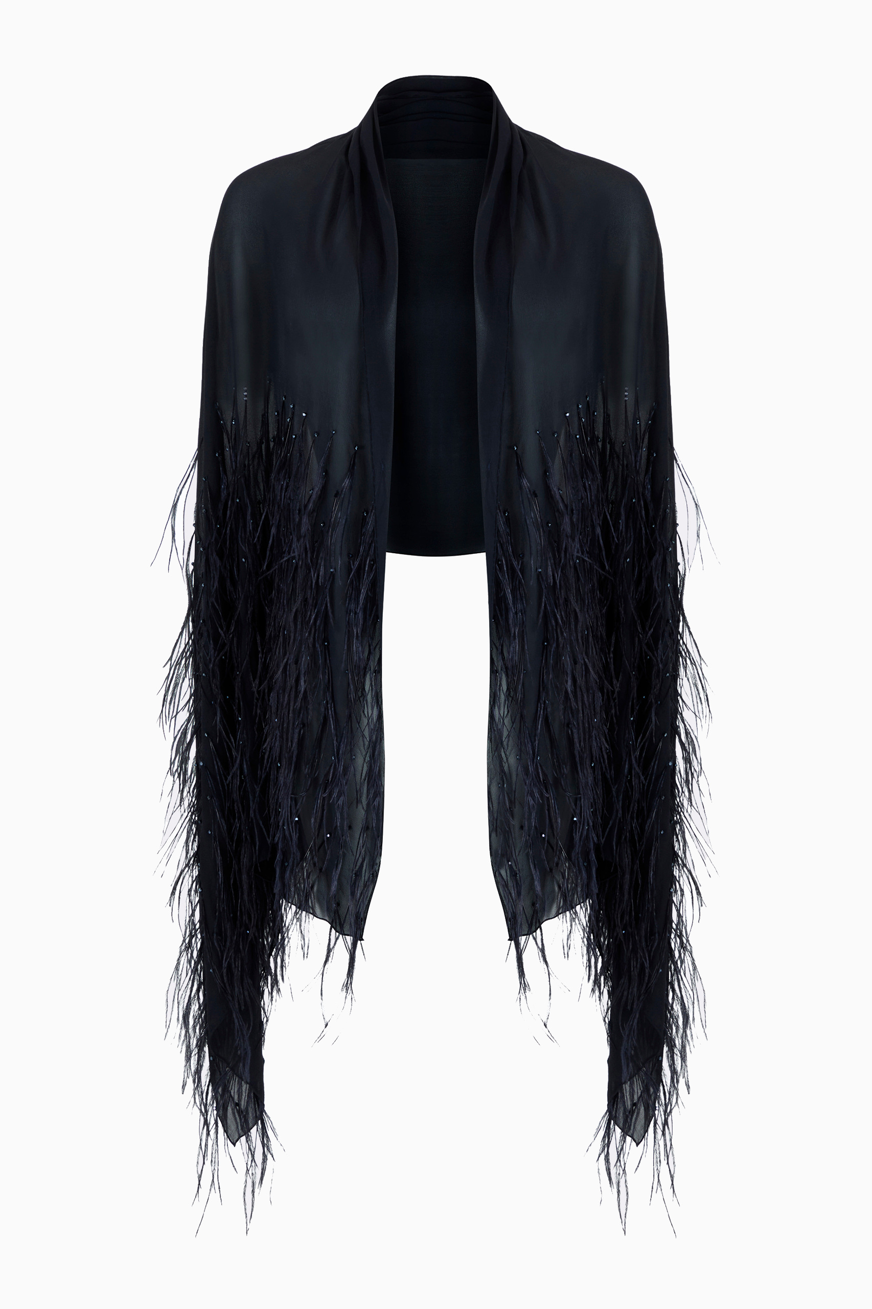 Kitty Feather Embellished Silk Scarf in Navy