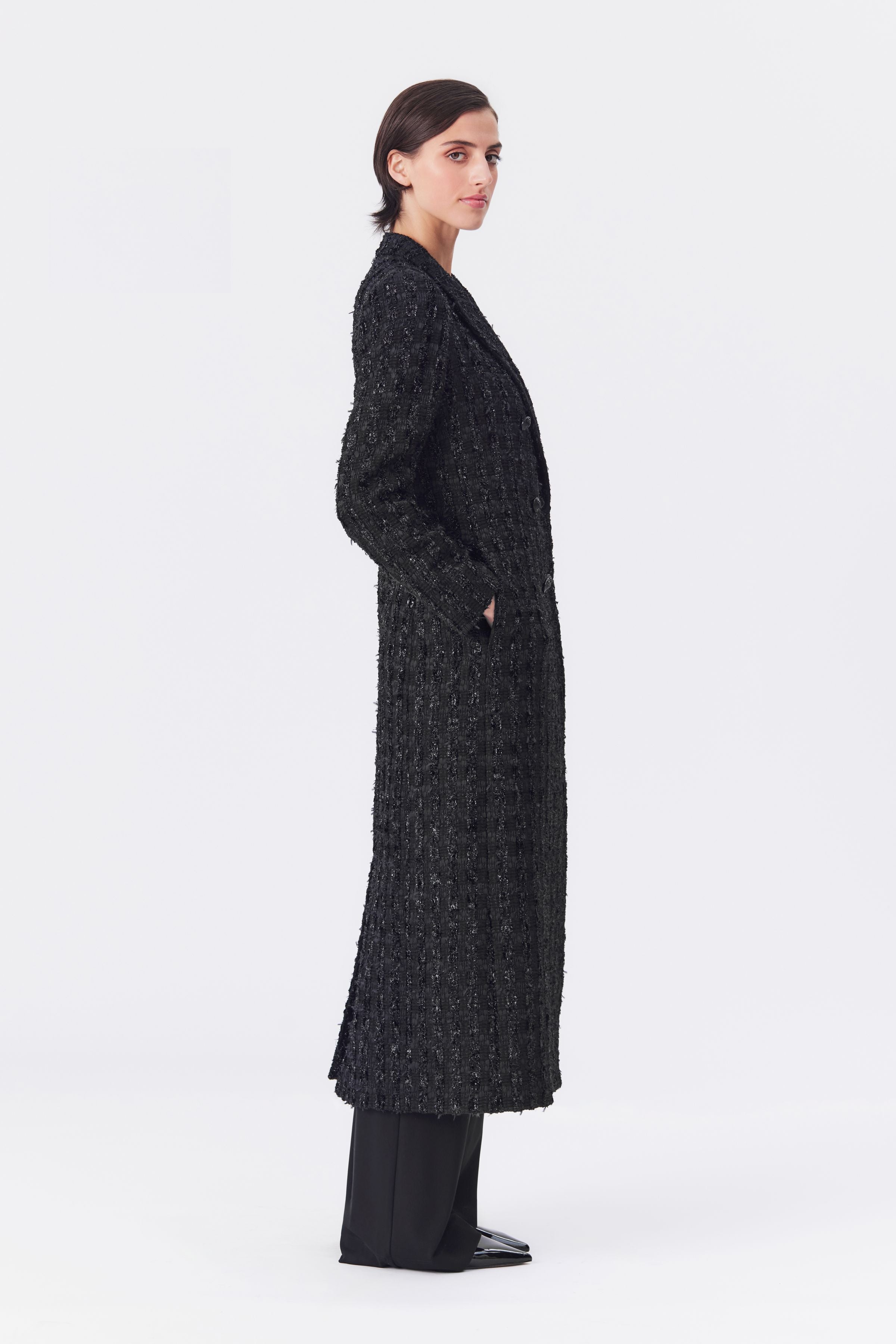 Kristina Black Lurex Tweed Coat