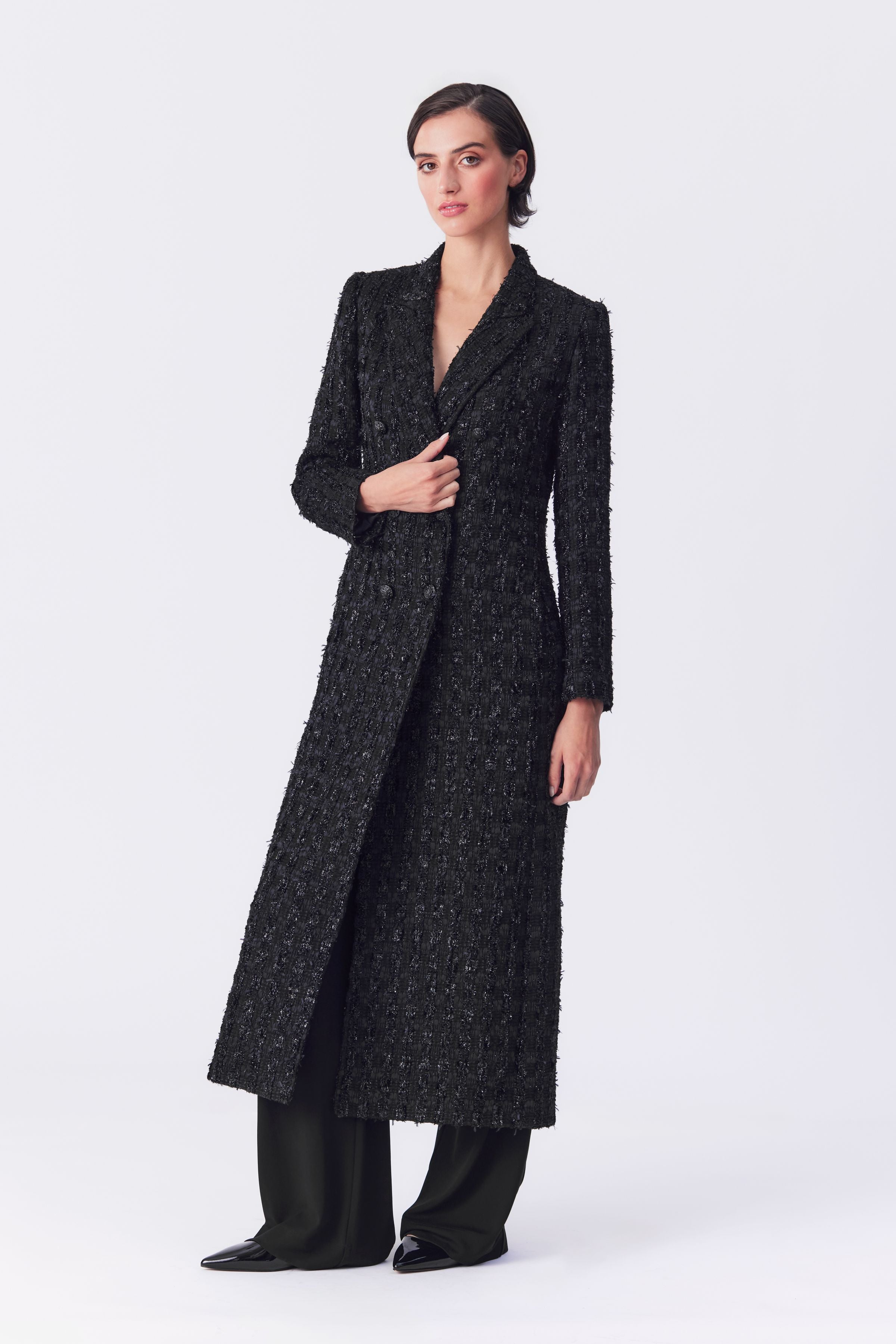 Kristina Black Lurex Tweed Coat