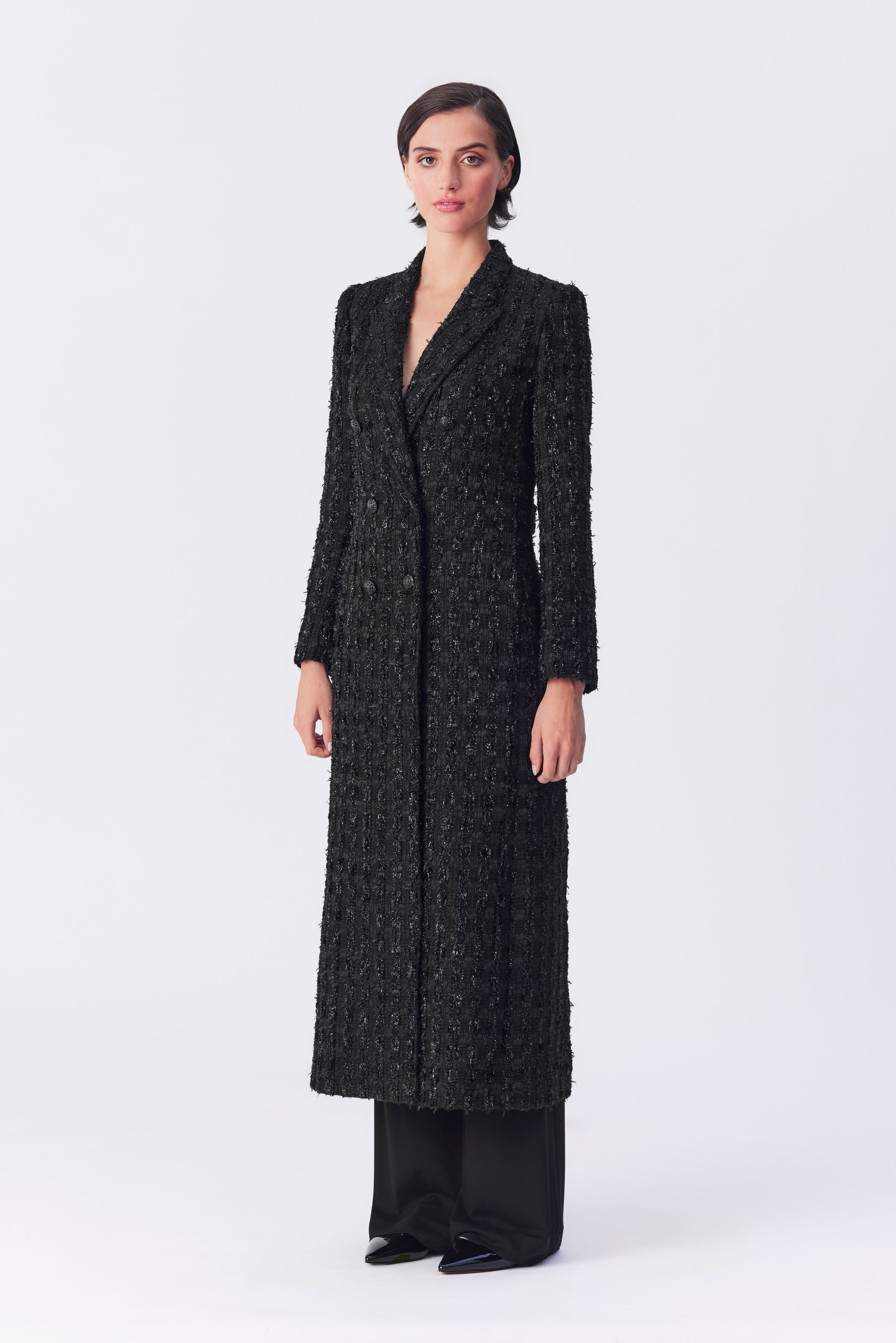Kristina Black Lurex Tweed Coat