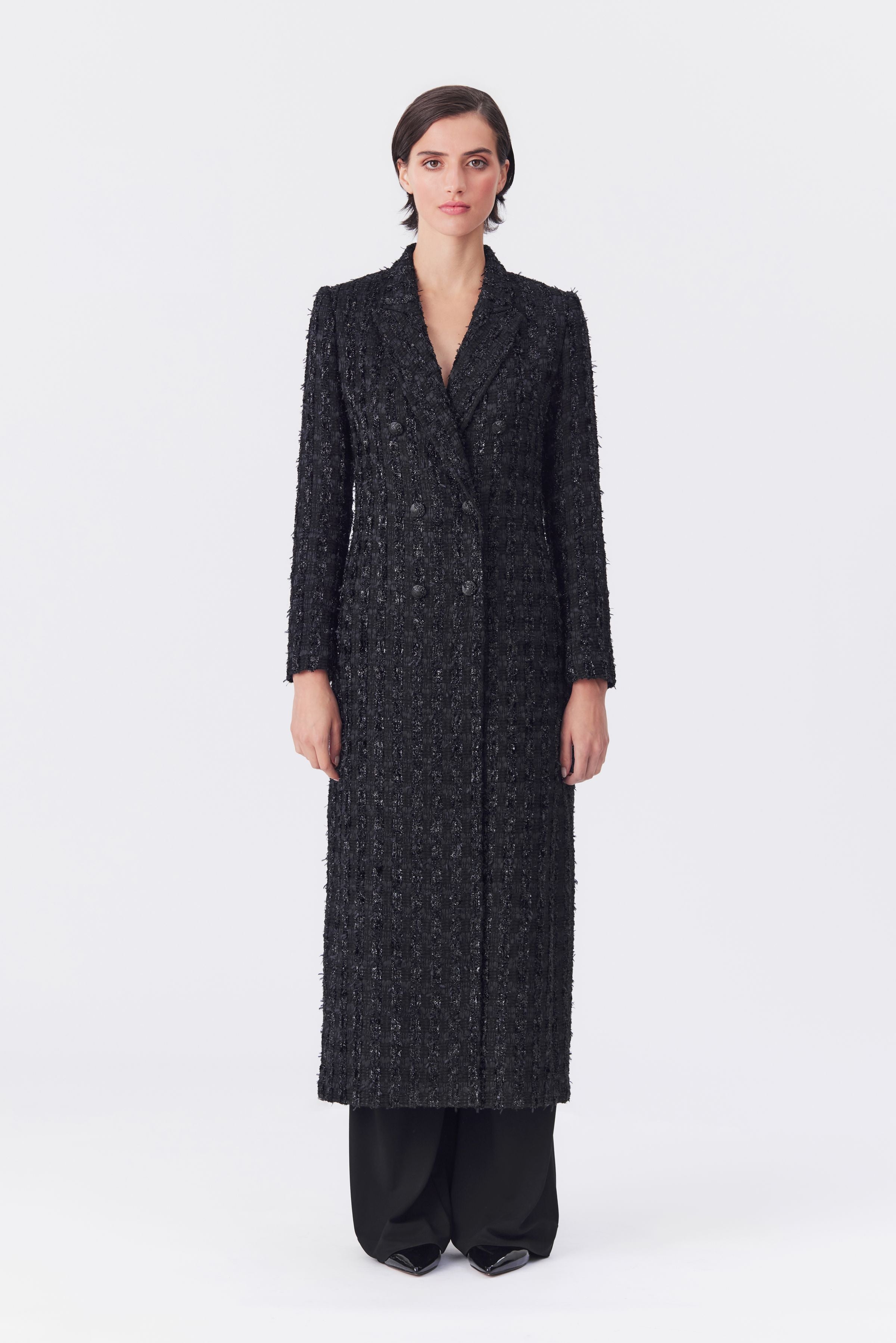 Kristina Black Lurex Tweed Coat